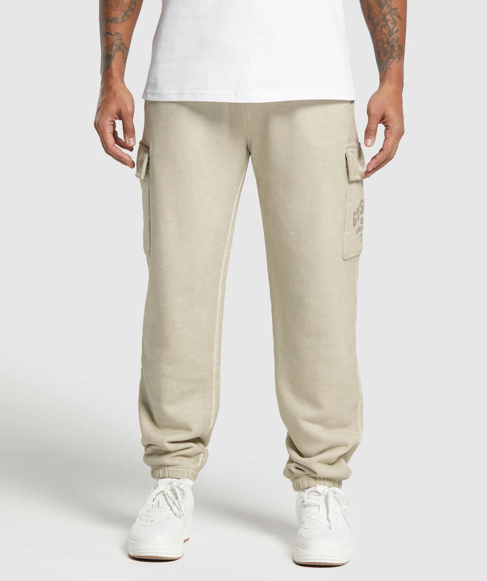 Pebble Grey Heavyweight Washed Cargo Joggers with Oversized Fit