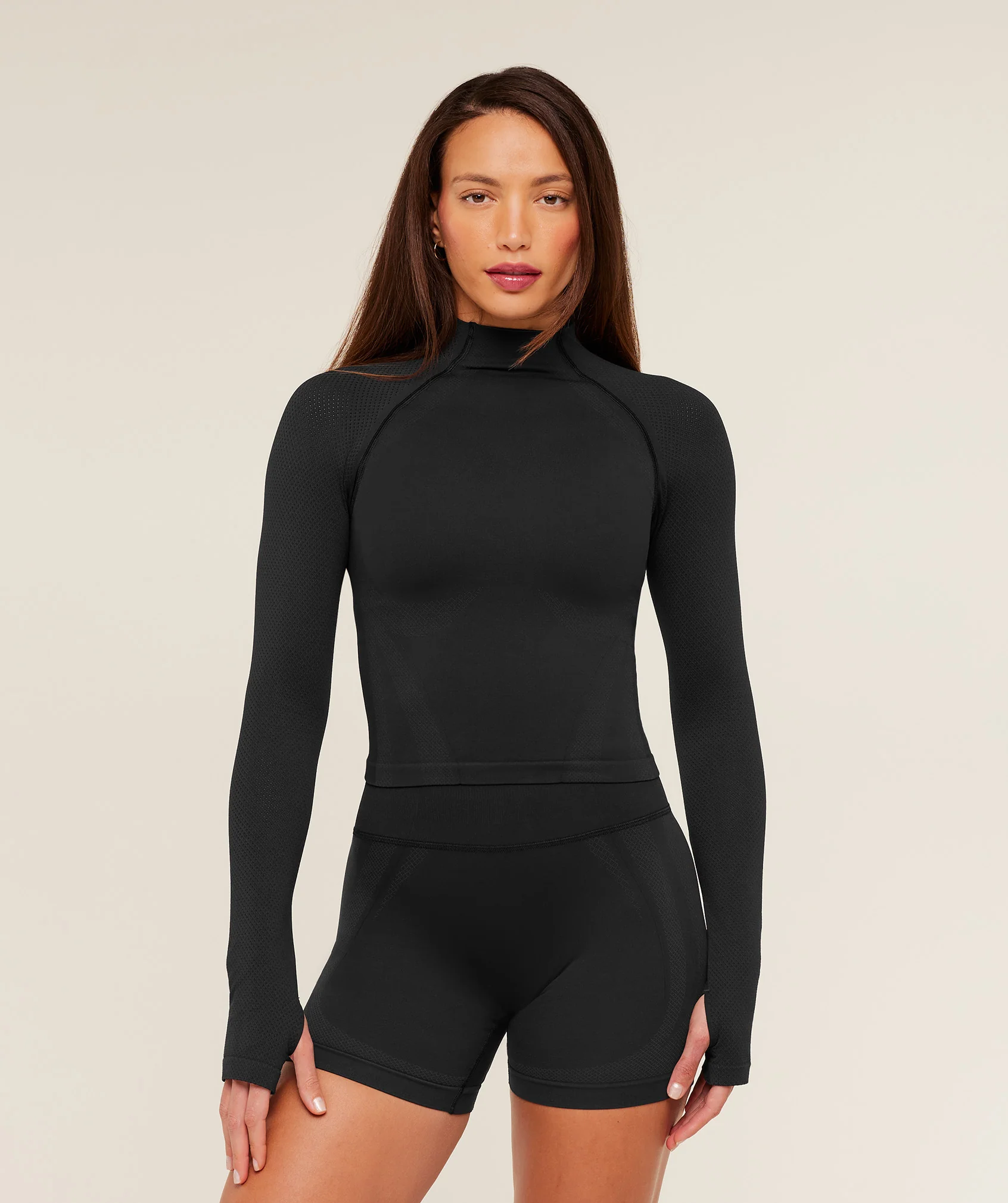 Gymshark Weekend Seamless Long Sleeve Top with Thumbholes and High Neck