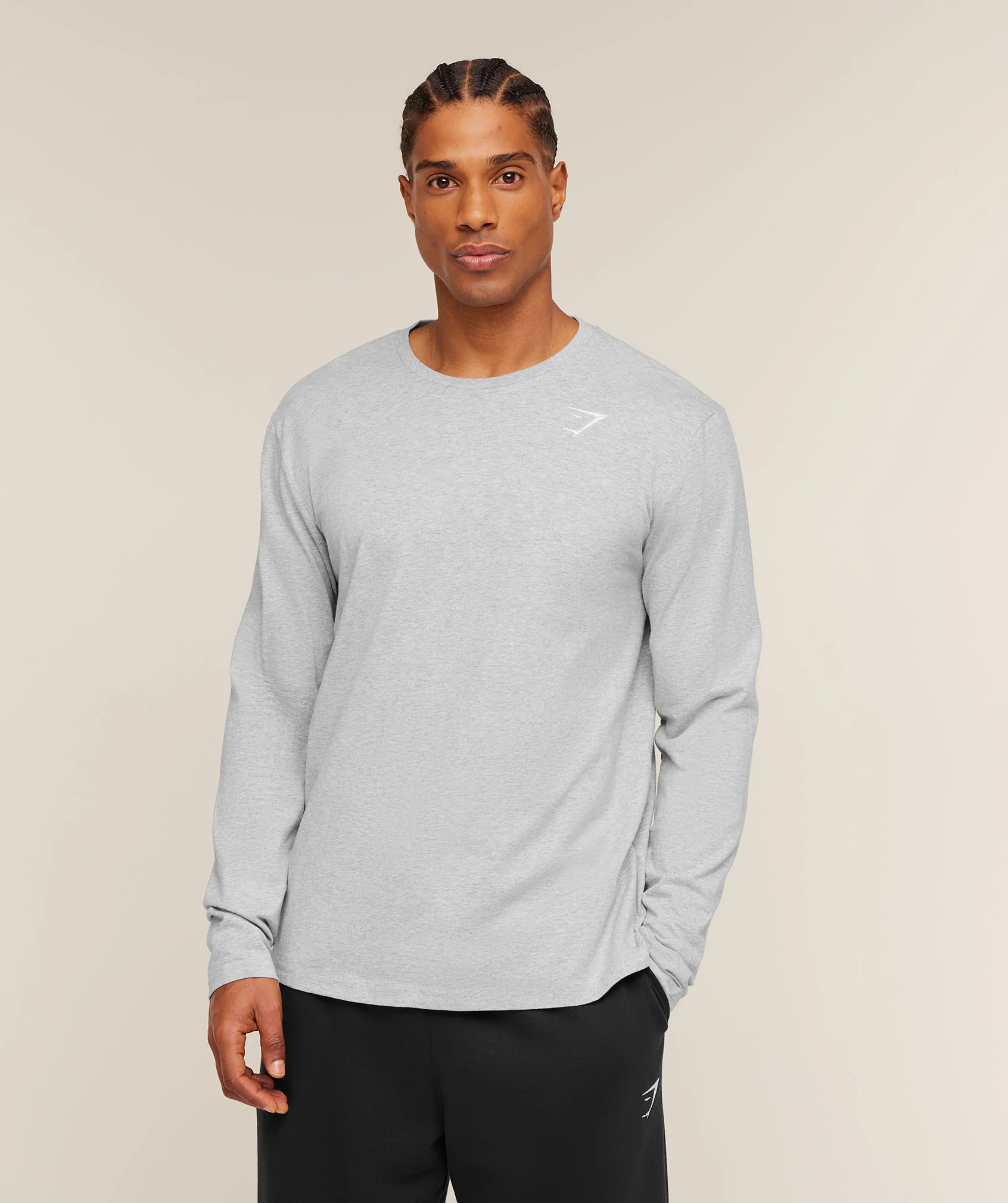 Gymshark Crest Long Sleeve T-Shirt in Light Grey Marl