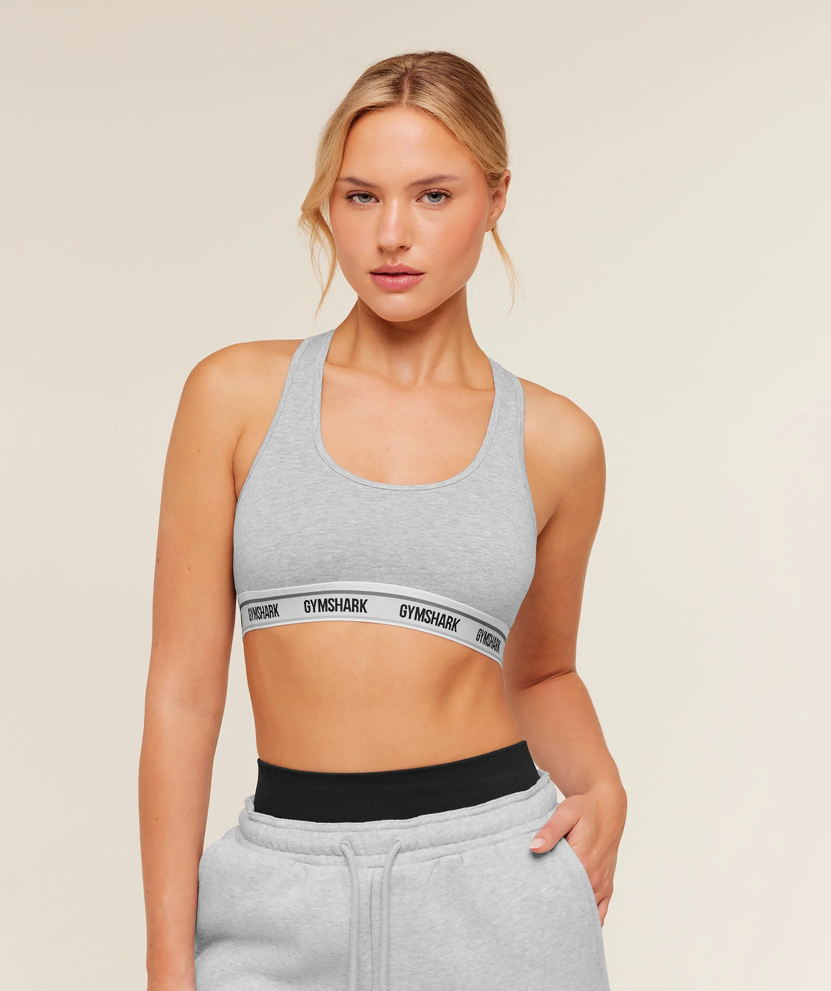 Gymshark Elastic Branded Racerback Cotton Bralette in Grey