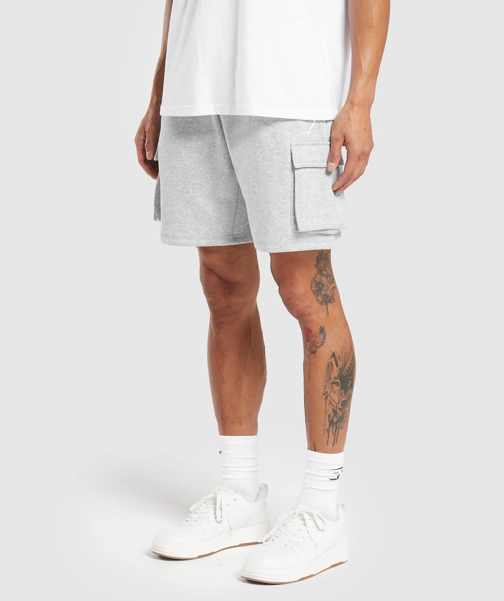 Crest Cargo Shorts in Light Grey Marl with 7 Inch Inseam