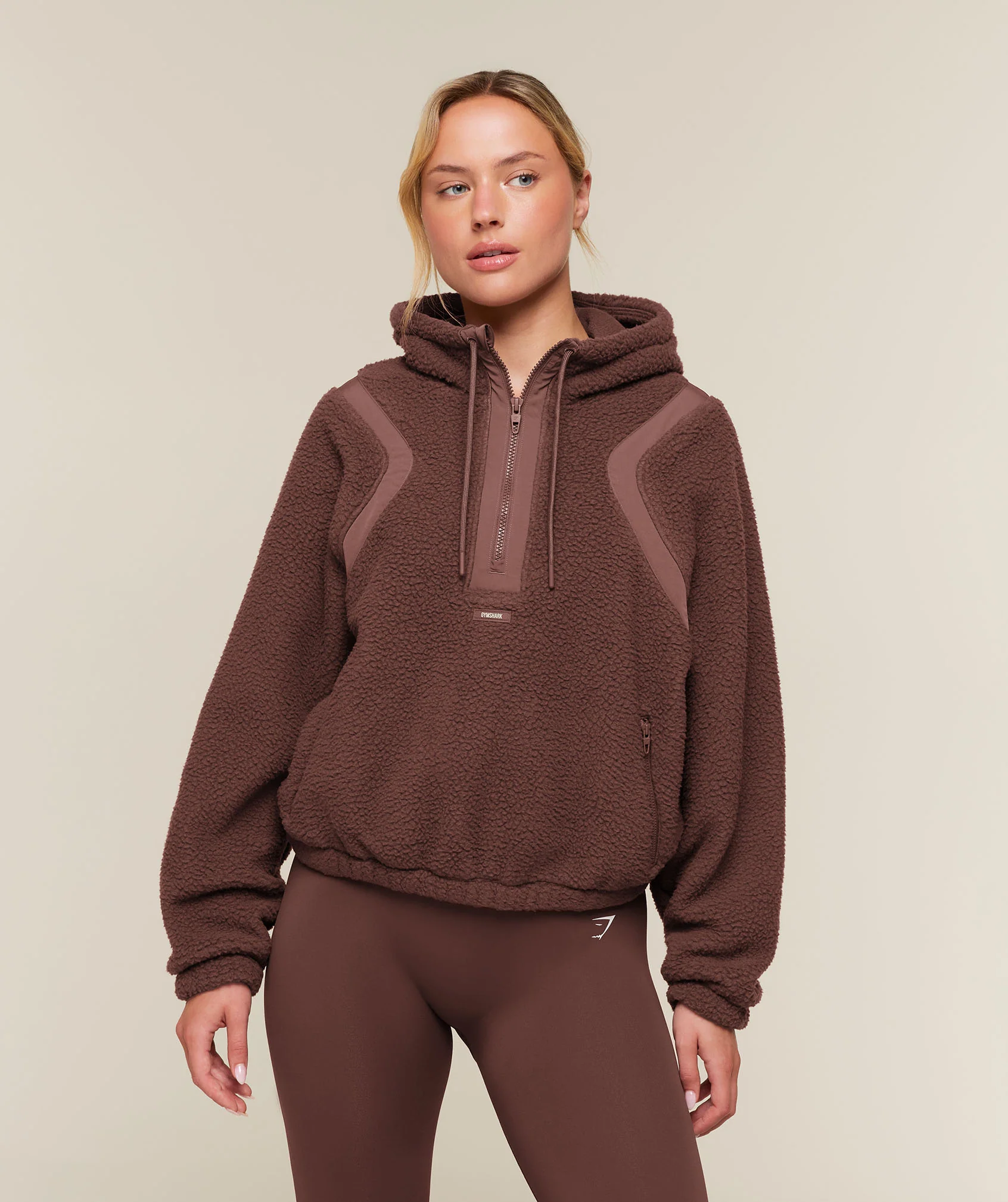 Sherpa 1/4 Zip Jacket with Hood and Zipped Pockets