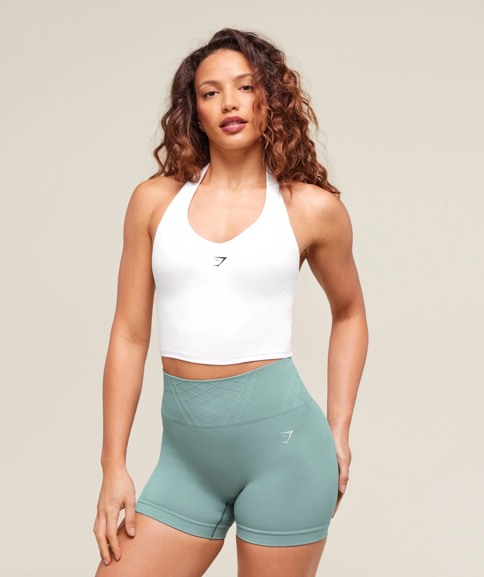 Gymshark Halter Neck Cami with Shelf Bra in White
