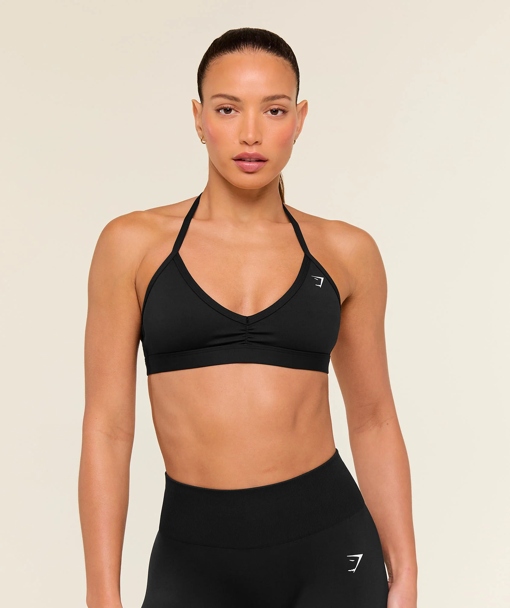Gymshark Minimal Halterneck Sports Bra in Black, Light Support