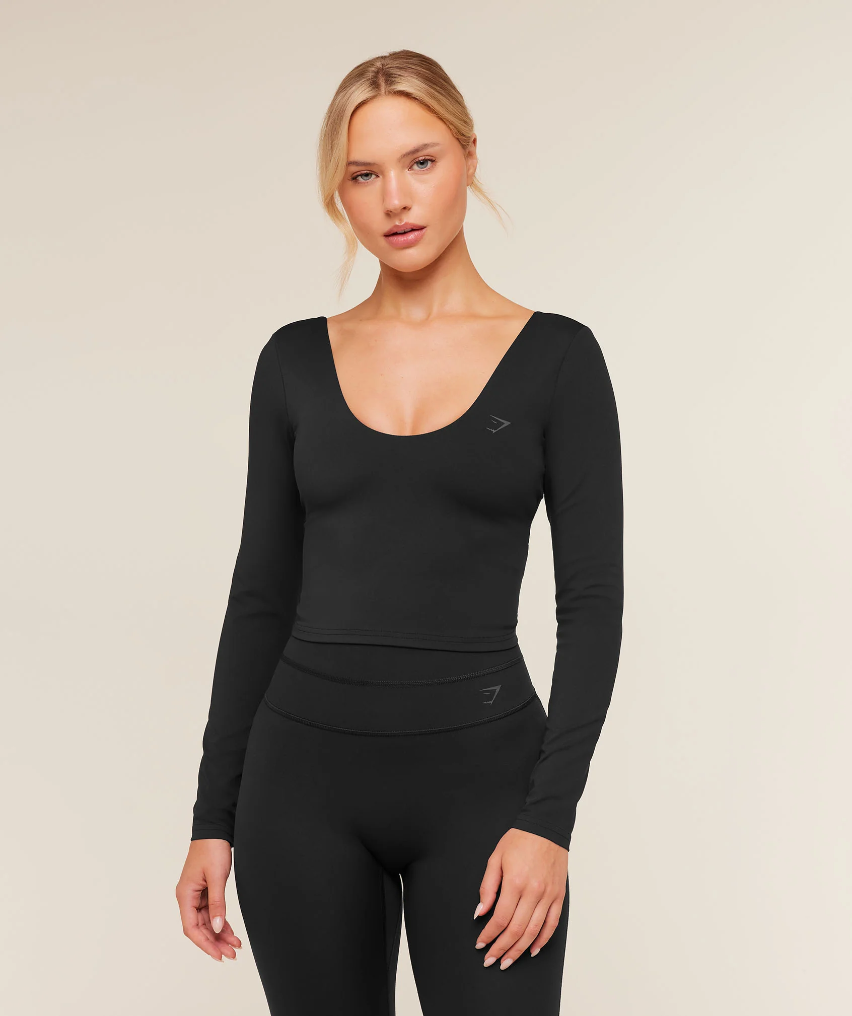Crossover Back Long Sleeve Top with Twist Front Detail