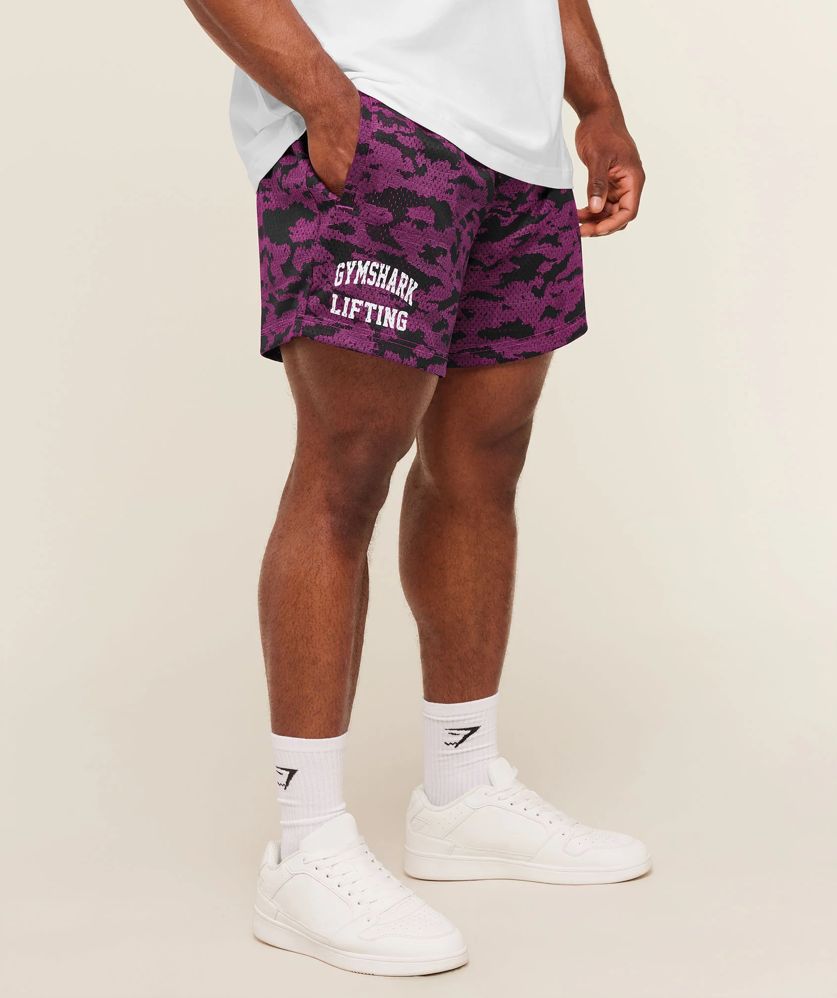 Gymshark Lifting Mesh 5 Inch Shorts with Retro Graphics