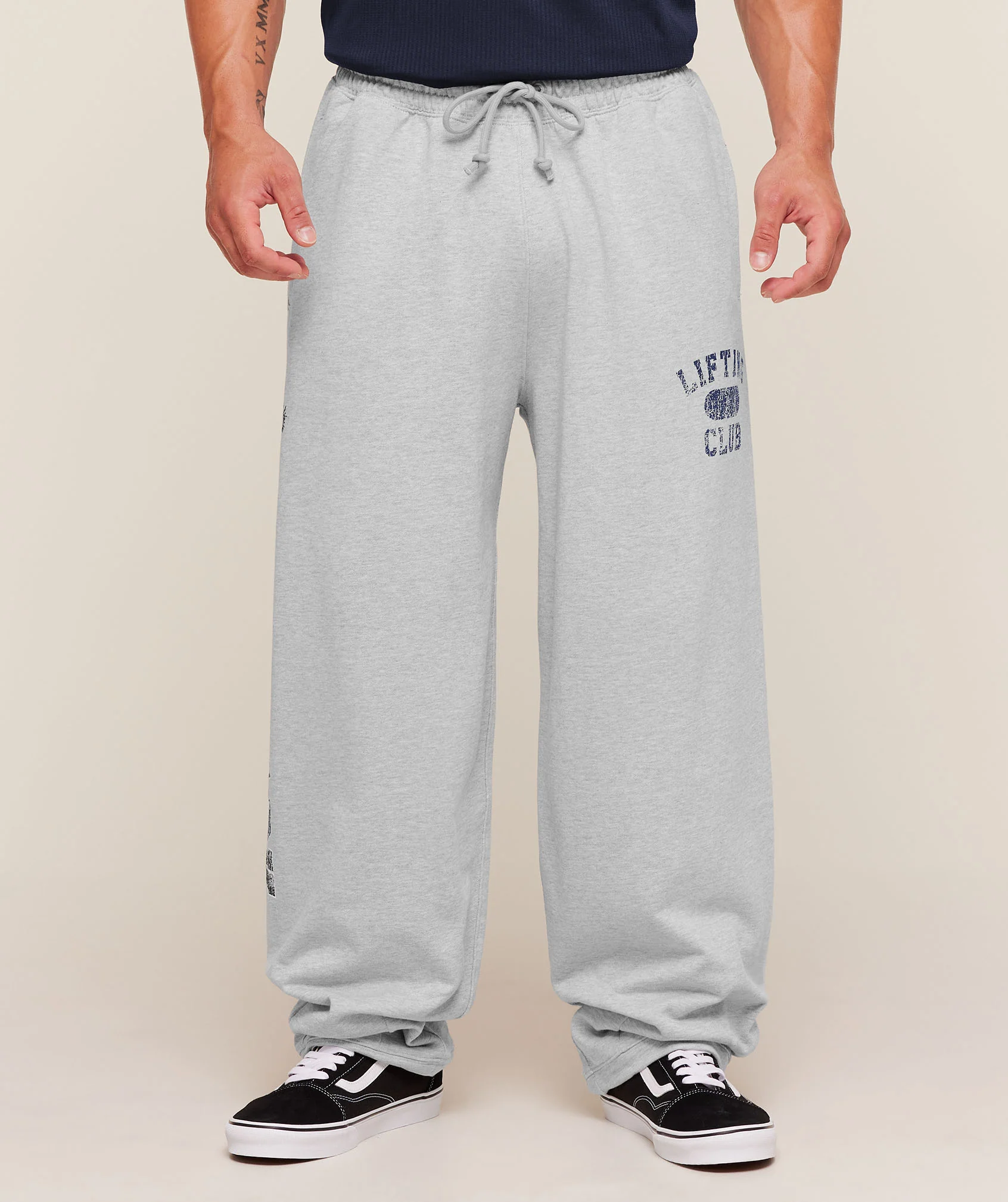 Retro Collegiate Graphic Wide Leg Pants in Light Wash Grey