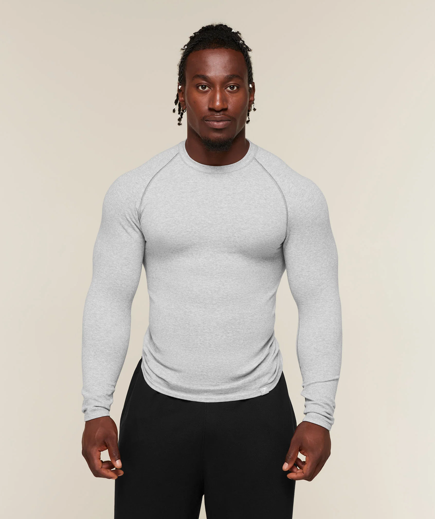Gymshark Cotton Seamless Long Sleeve T-Shirt Muscle Fit Grey