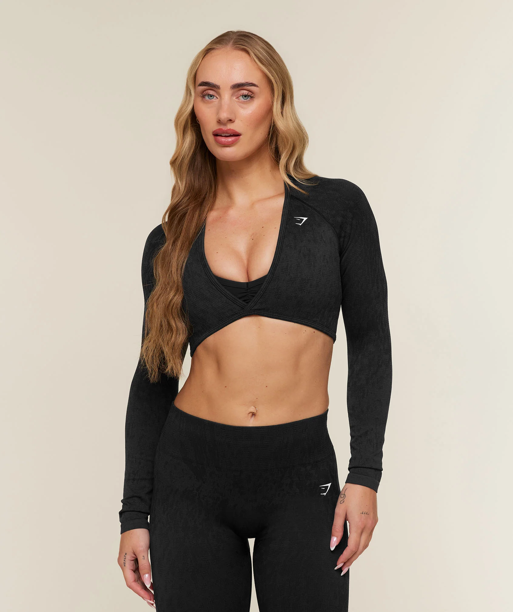 Adapt Animal x Whitney Long Sleeve Crop Top in Black Print