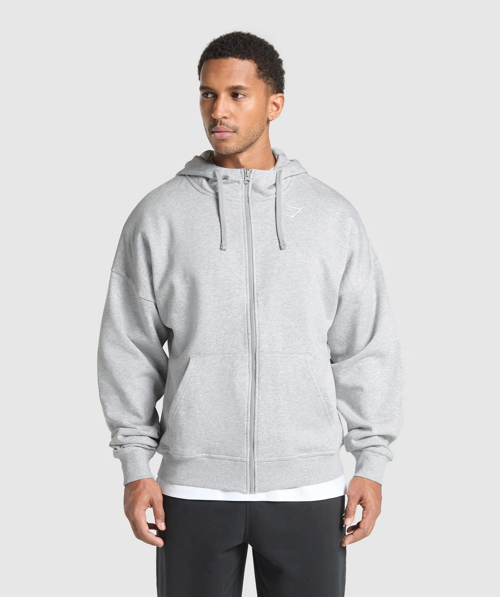 Crest Oversized Zip Up Hoodie in Light Grey Core Marl
