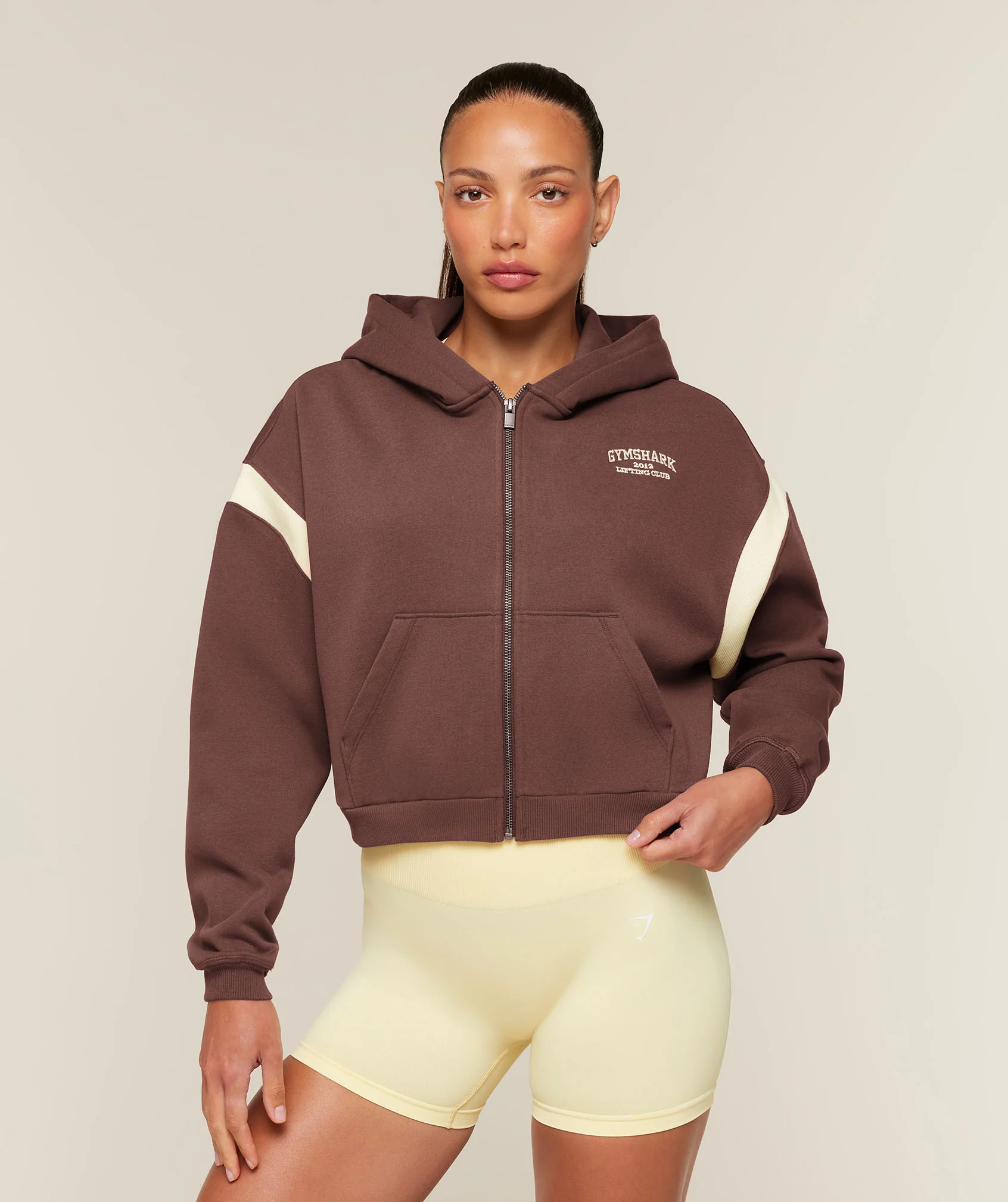 Cosy Luxe Campus Full Zip Hoodie in Brown