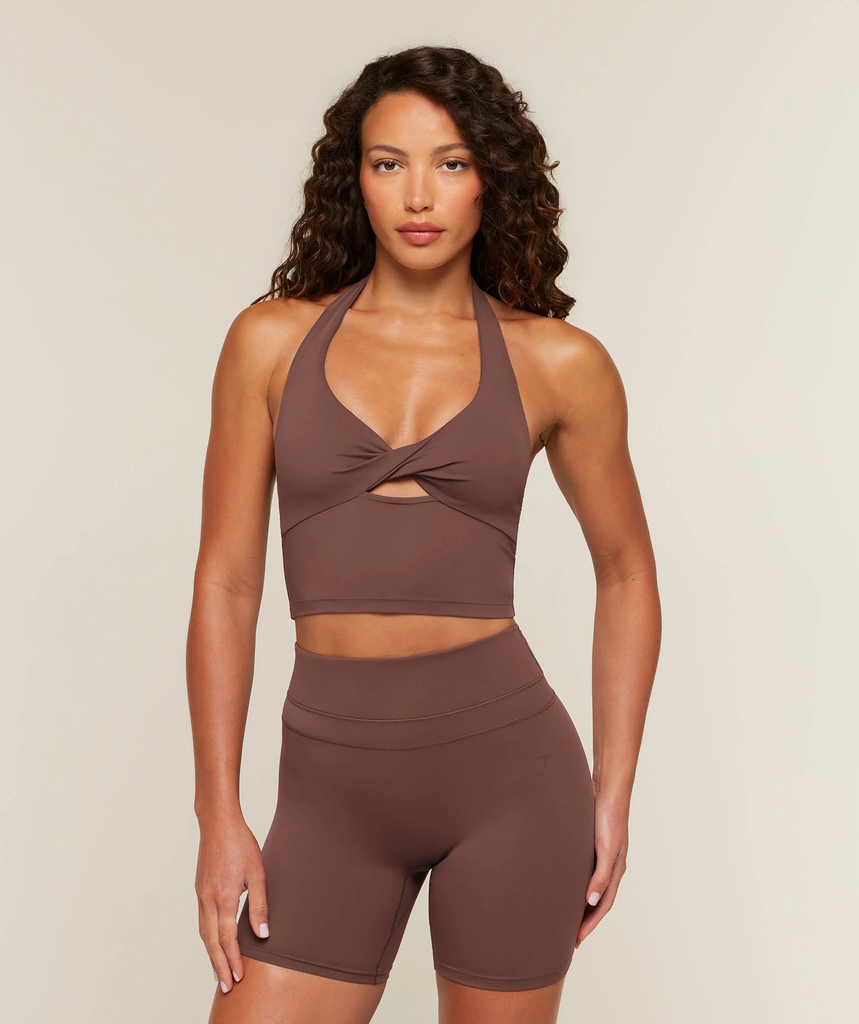 Whitney Twist Front Shelf Tank in Brown for Training