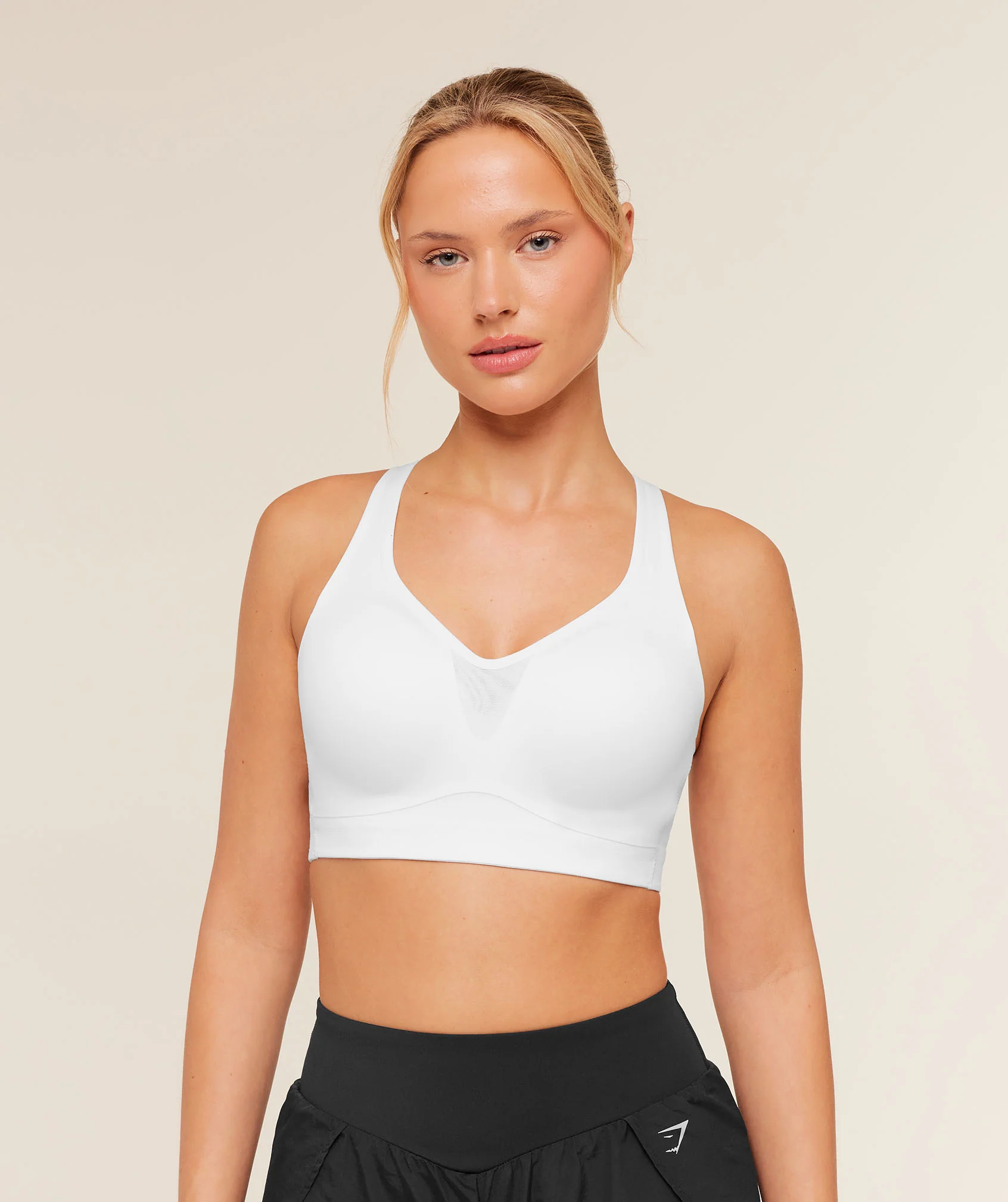 High Support V-Neck Sports Bra with Mesh Panel and Racerback