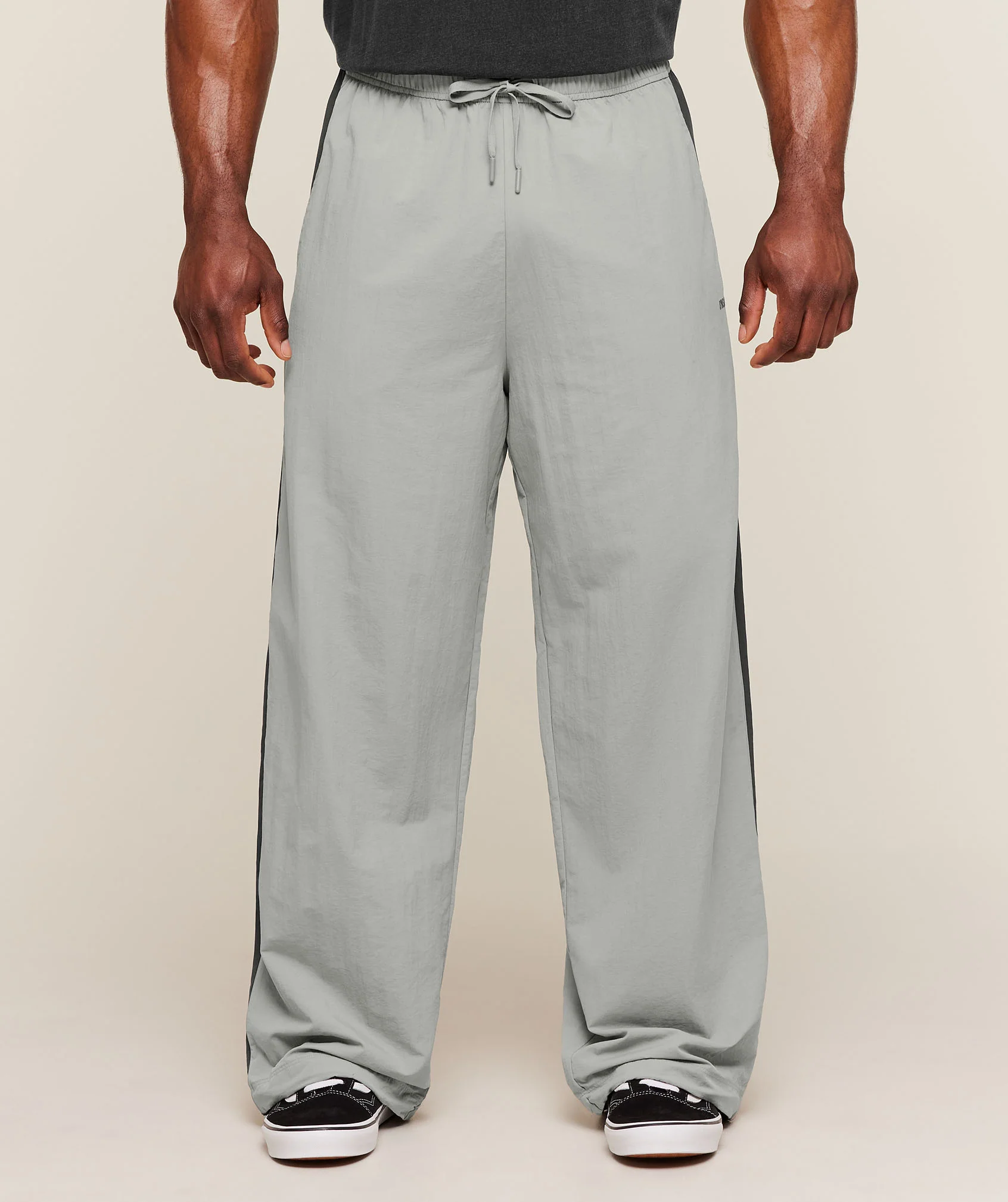 Retro Collegiate Track Pants with Bungee Cords and Drawcord Waist