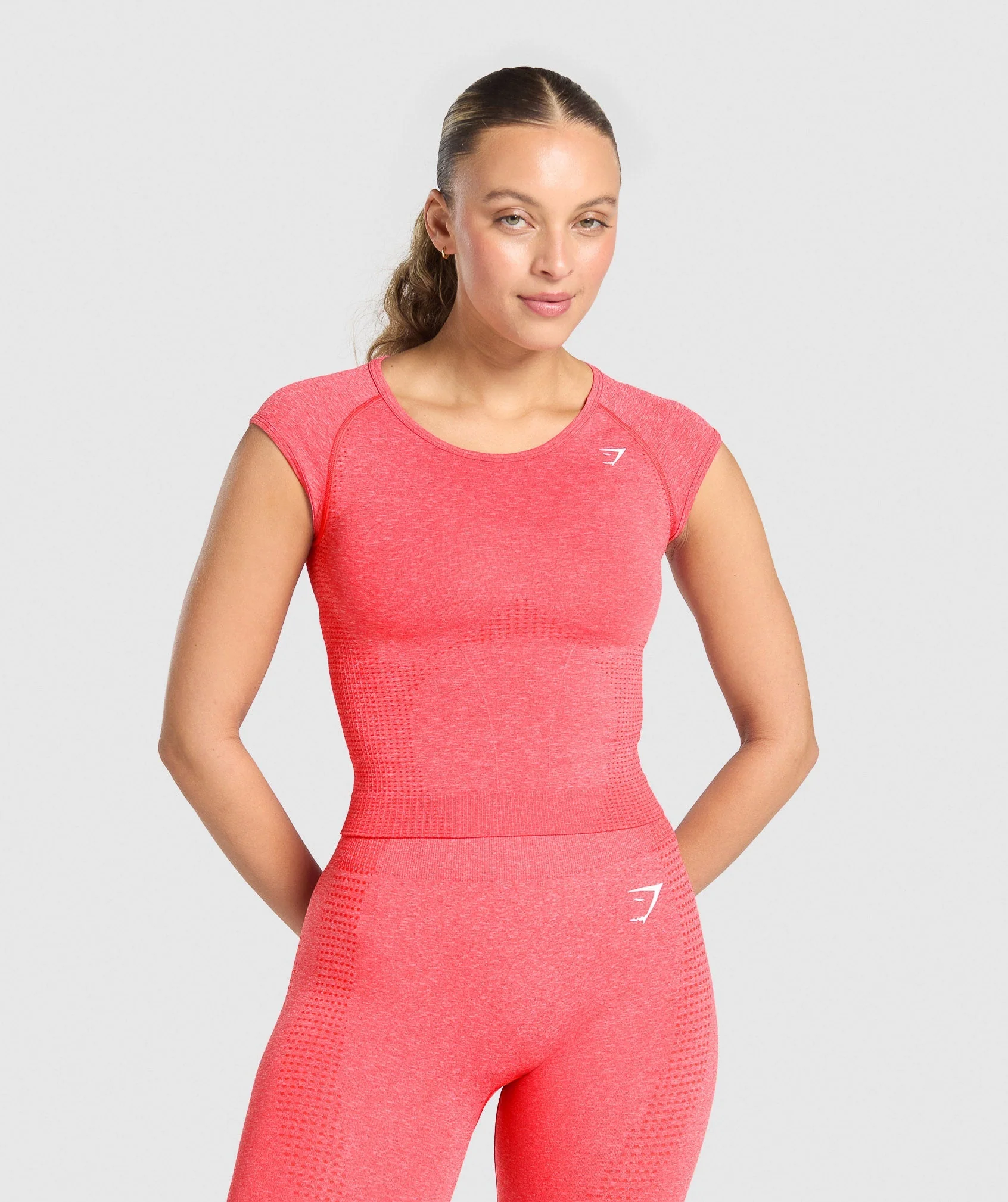 Vital Seamless Scoop Neck Midi Top, Coral Red Marl
