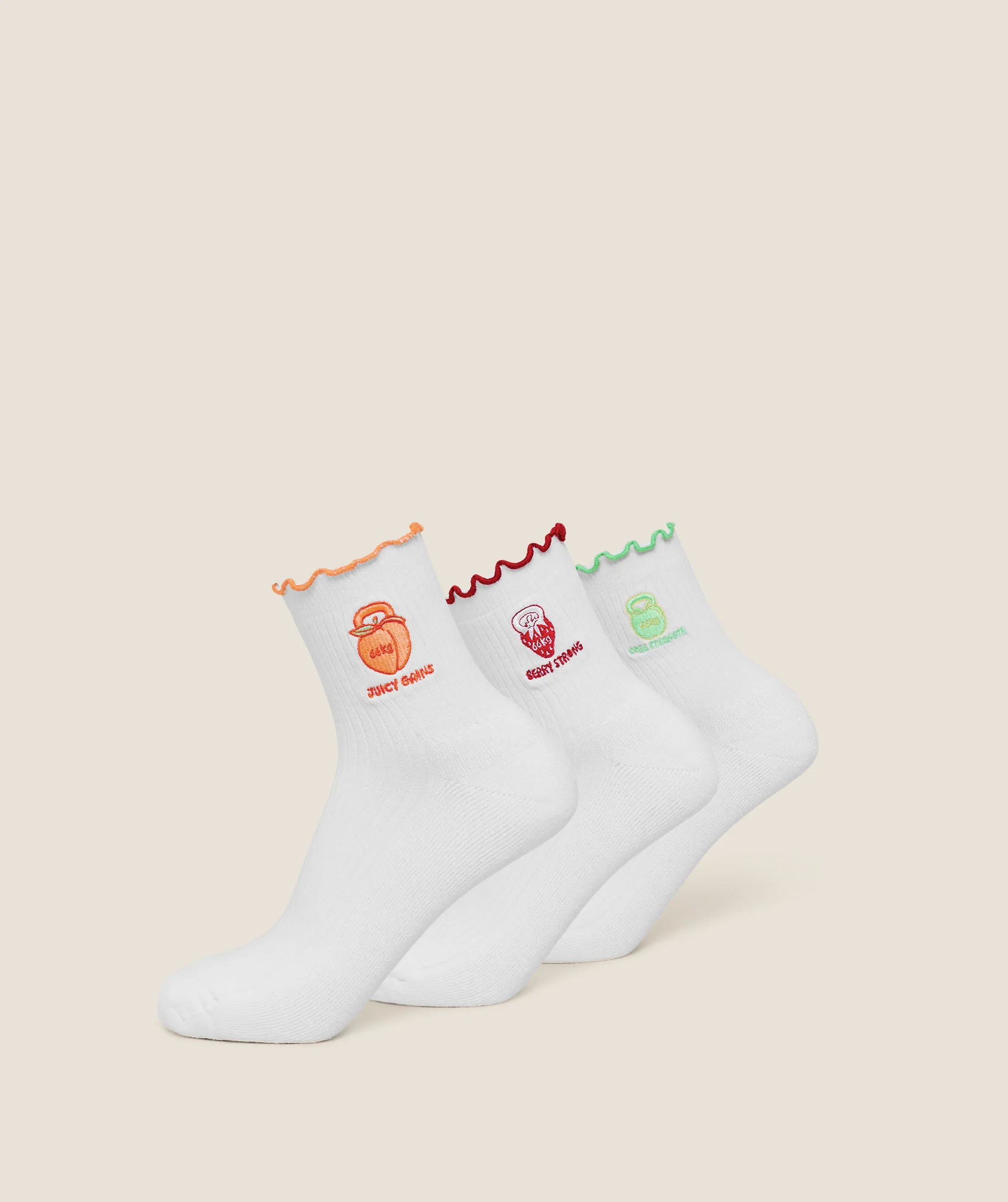 Fruity Graphic Midi Frill Socks 3 Pack with Arch Support