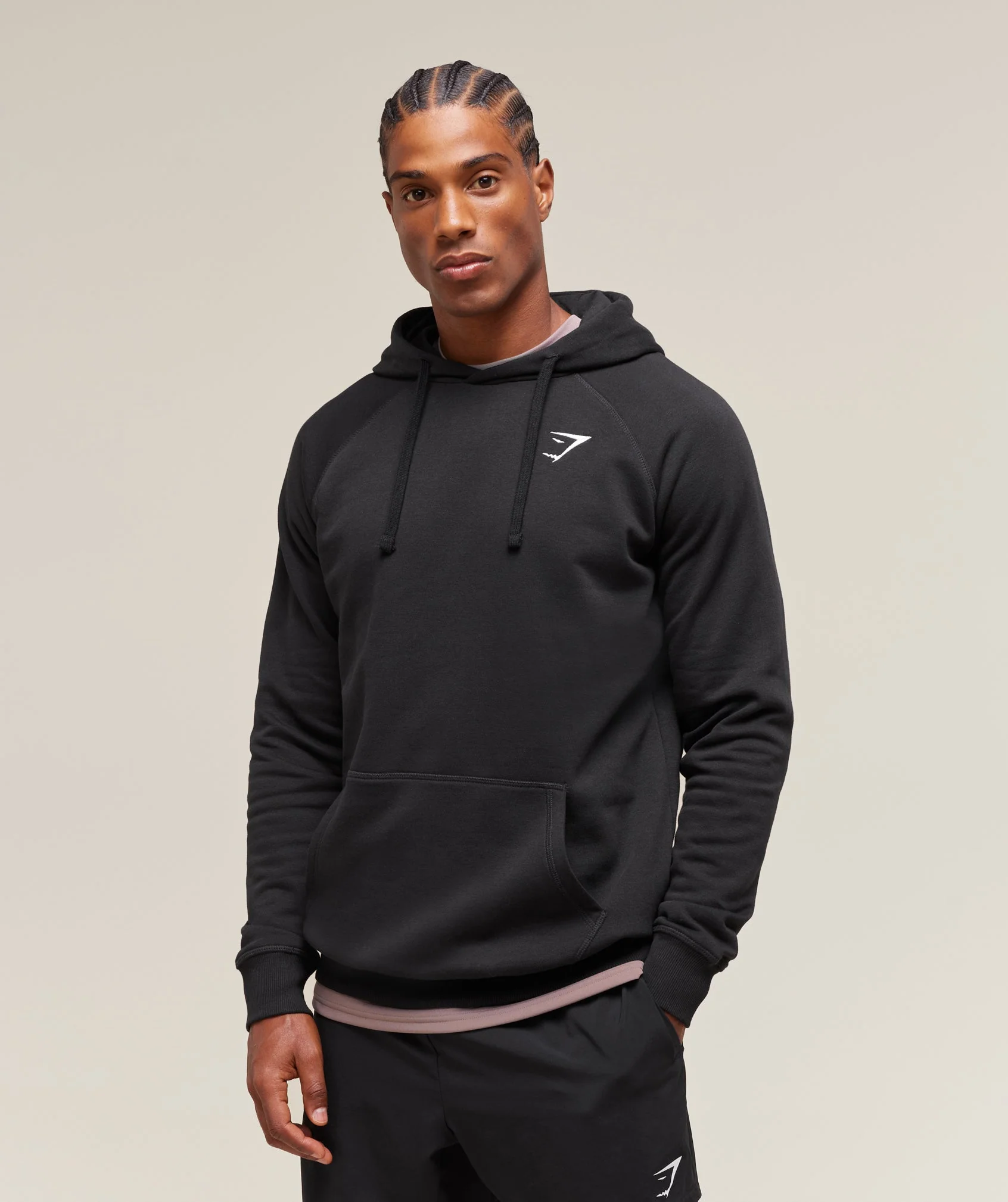 Crest Hoodie in Black with Brushed Back Fleece Lining