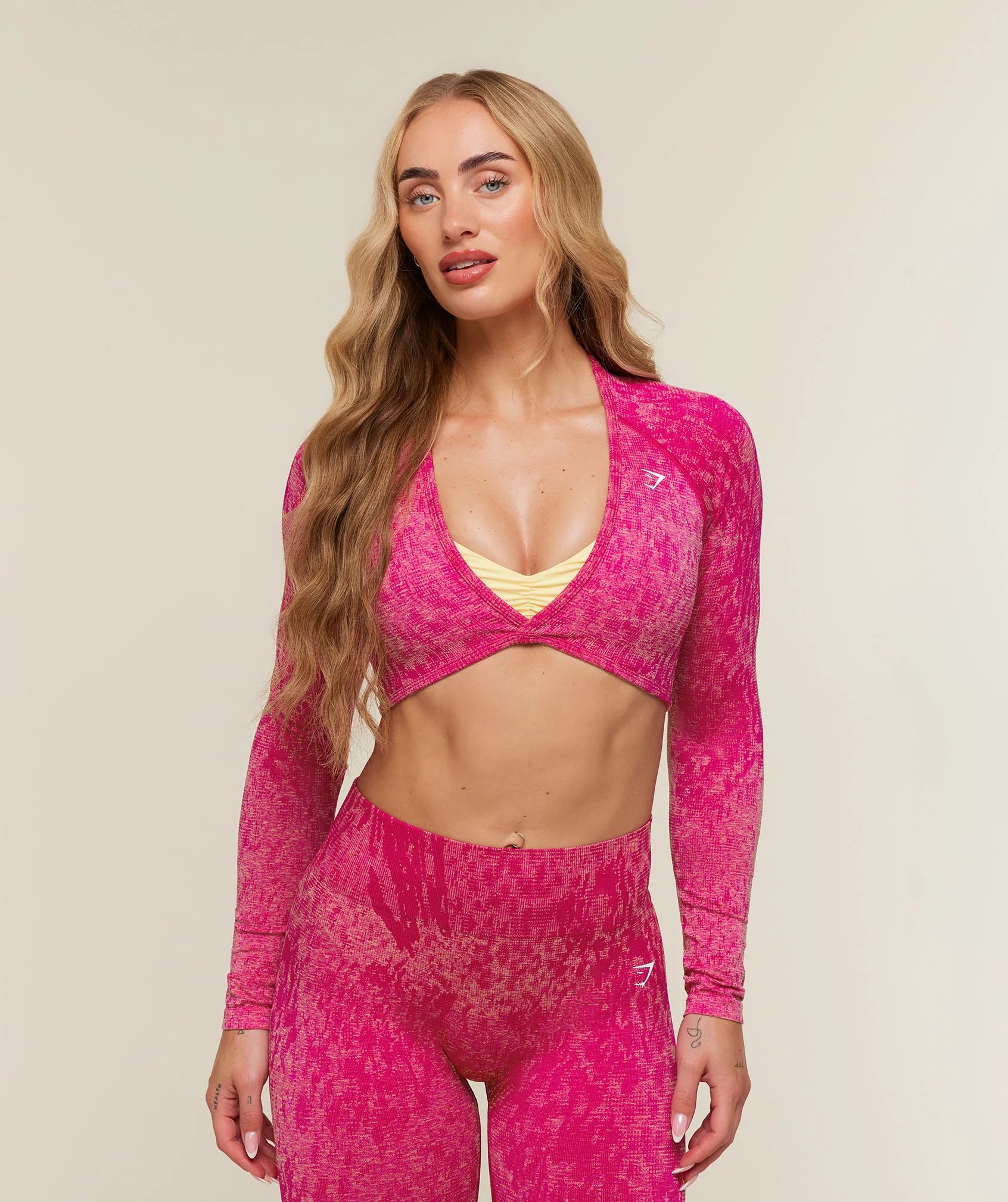 Adapt Animal x Whitney Long Sleeve Crop Top in Pink Leopard Print
