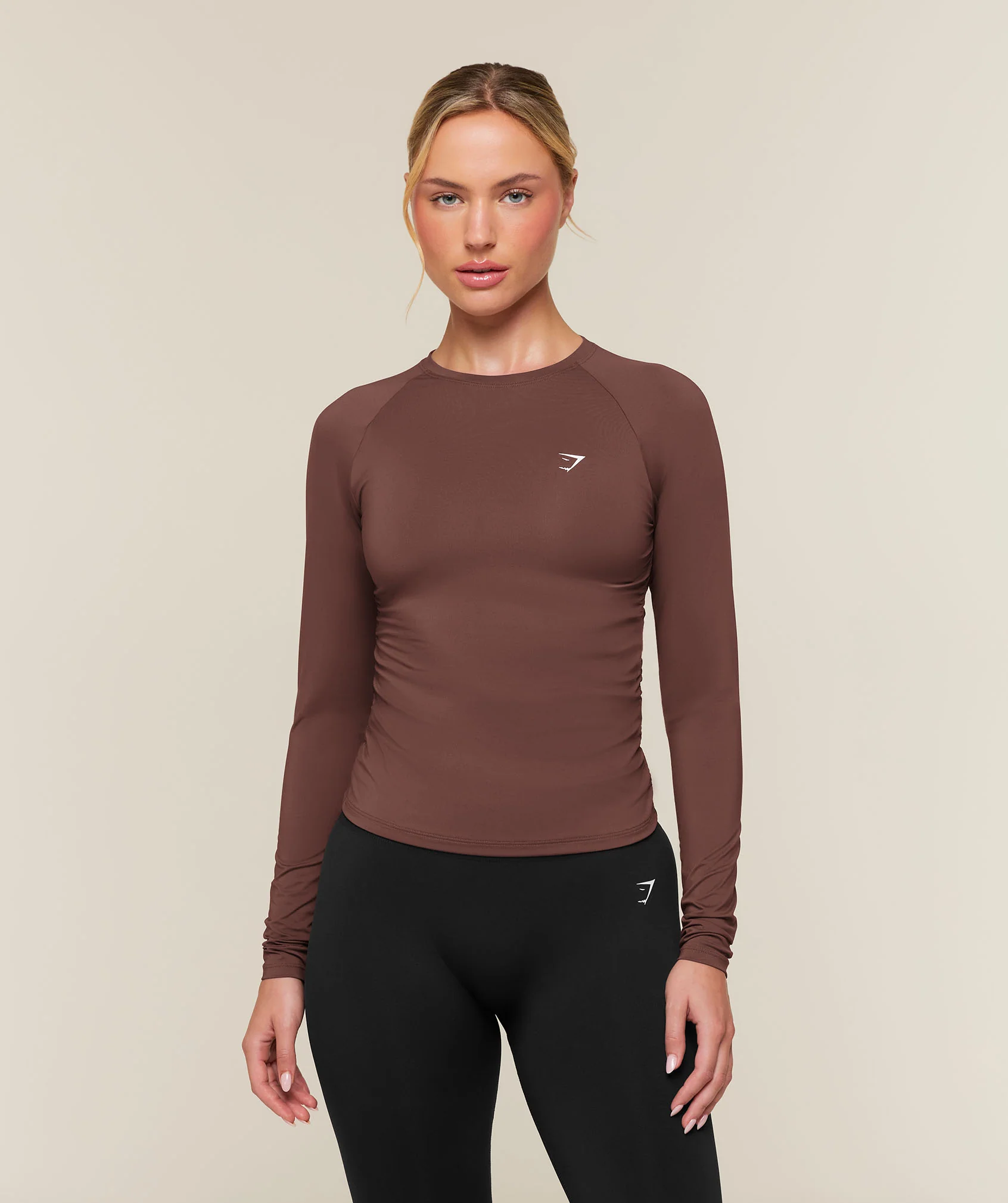 Gymshark Training Ruche Top z Długim Rękawem w Kolorze Brązowym