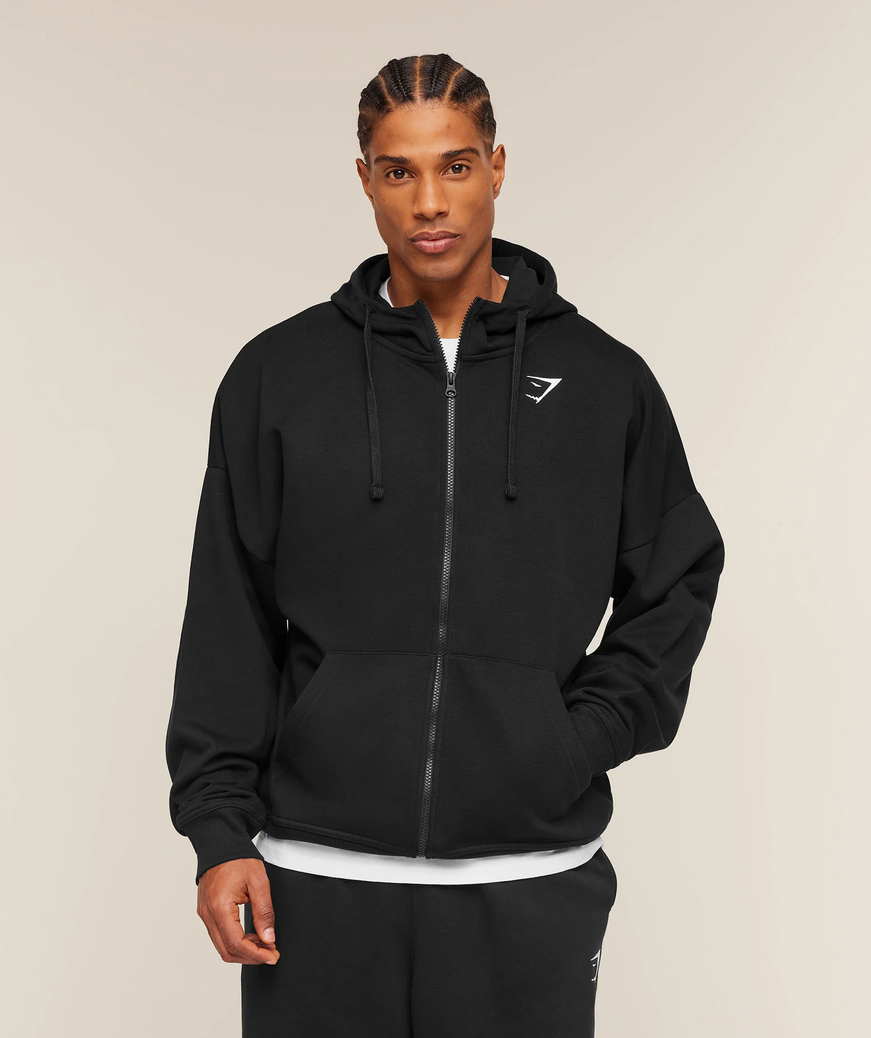 Crest Oversized Full Zip Hoodie in Black
