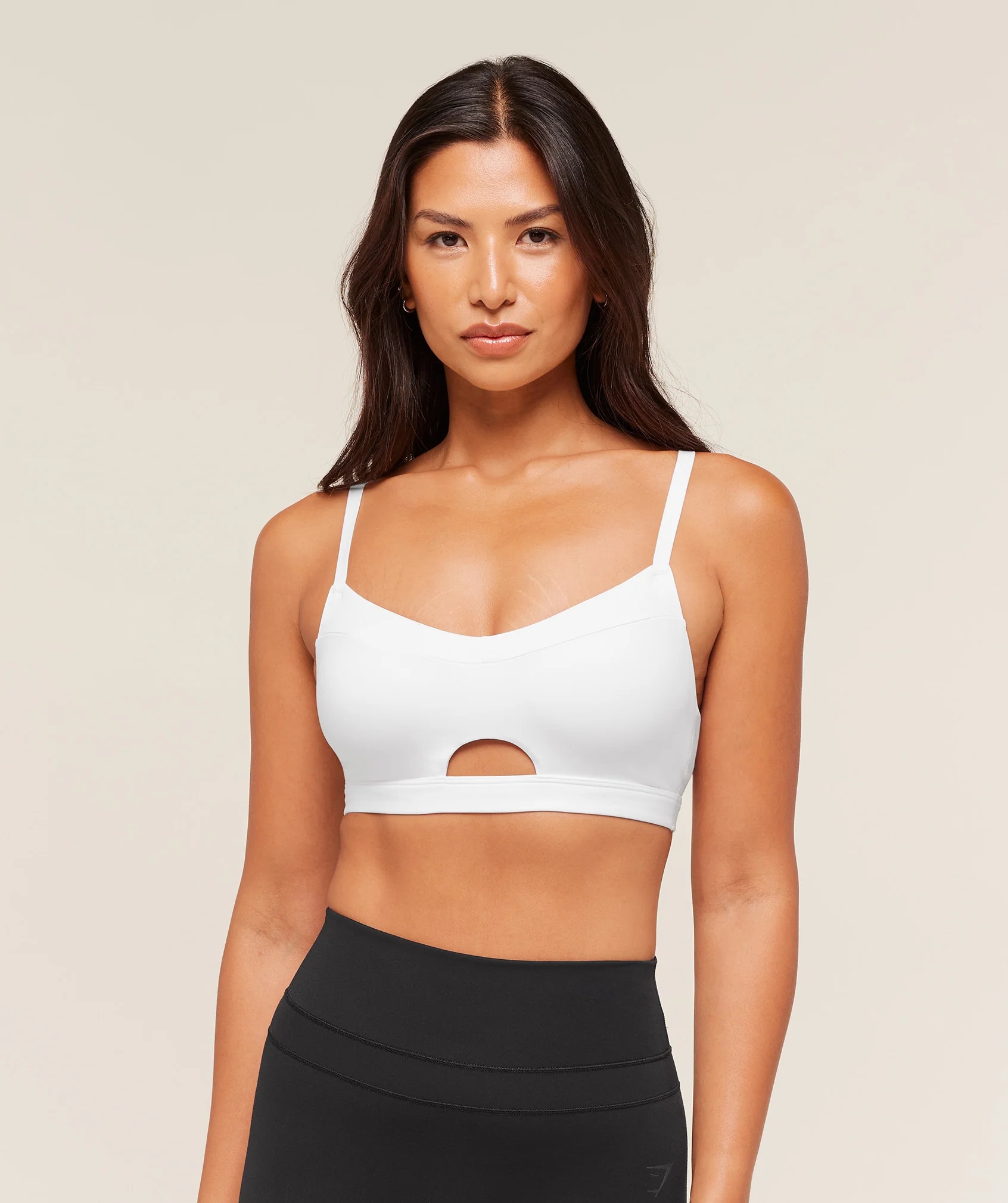 Balcony Peekaboo Sports Bra in White with Keyhole Neckline