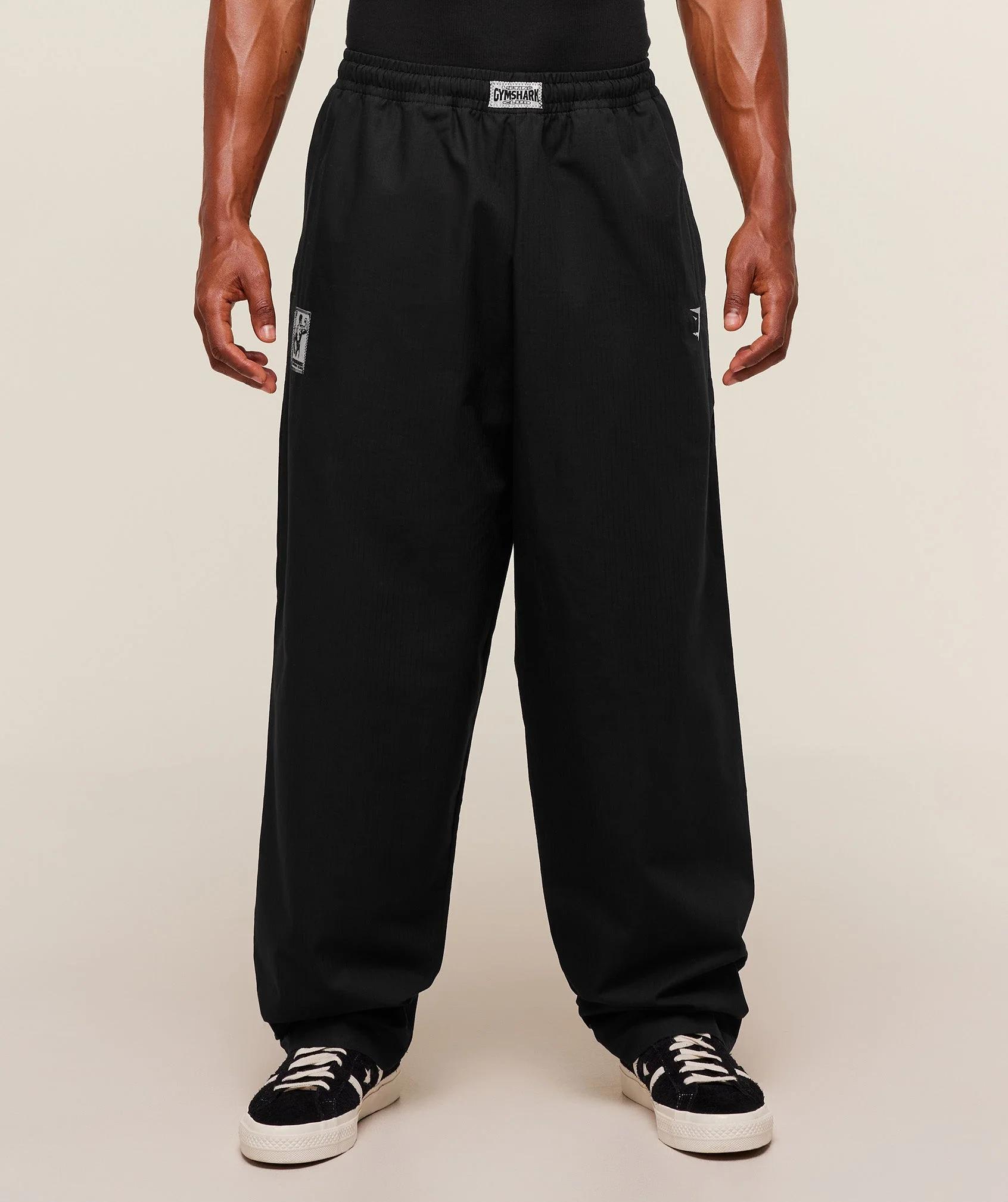Black Straight Leg Pumper Pants in Heavyweight Ripstop by Gymshark