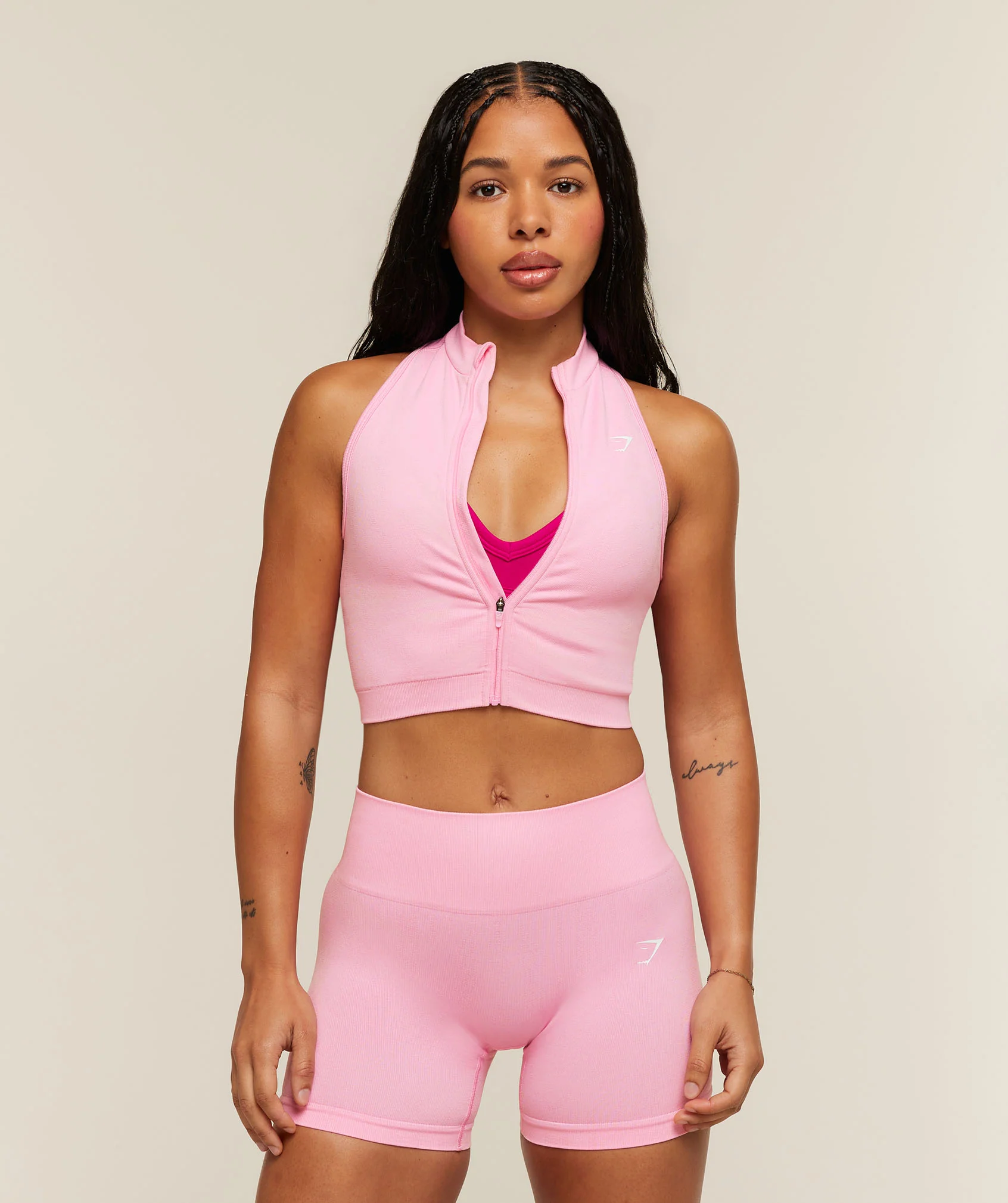 Gymshark Adapt Solid Zip Front Top in Pink