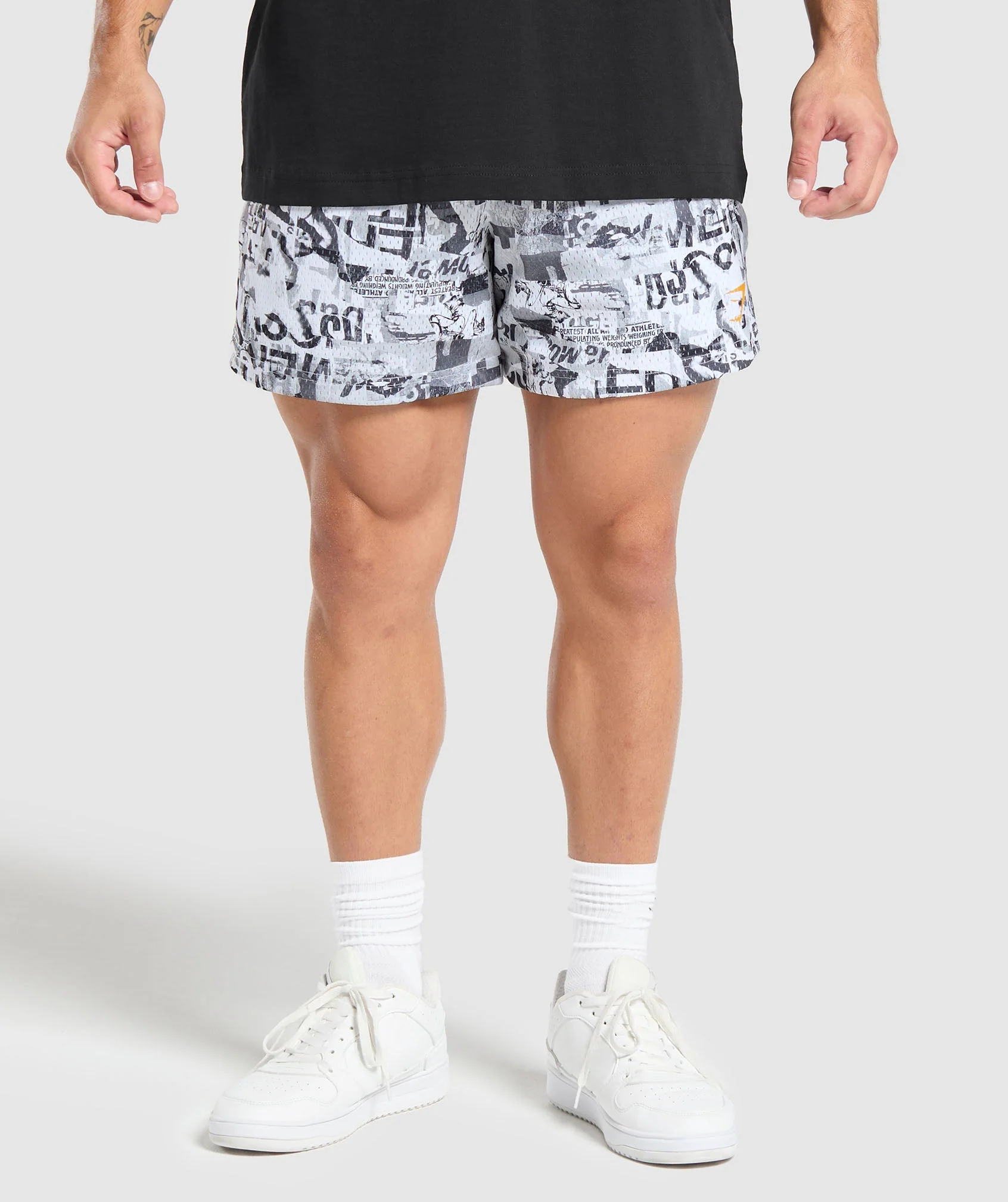 Printed Mesh 5" Shorts in White with Drawcord Waist