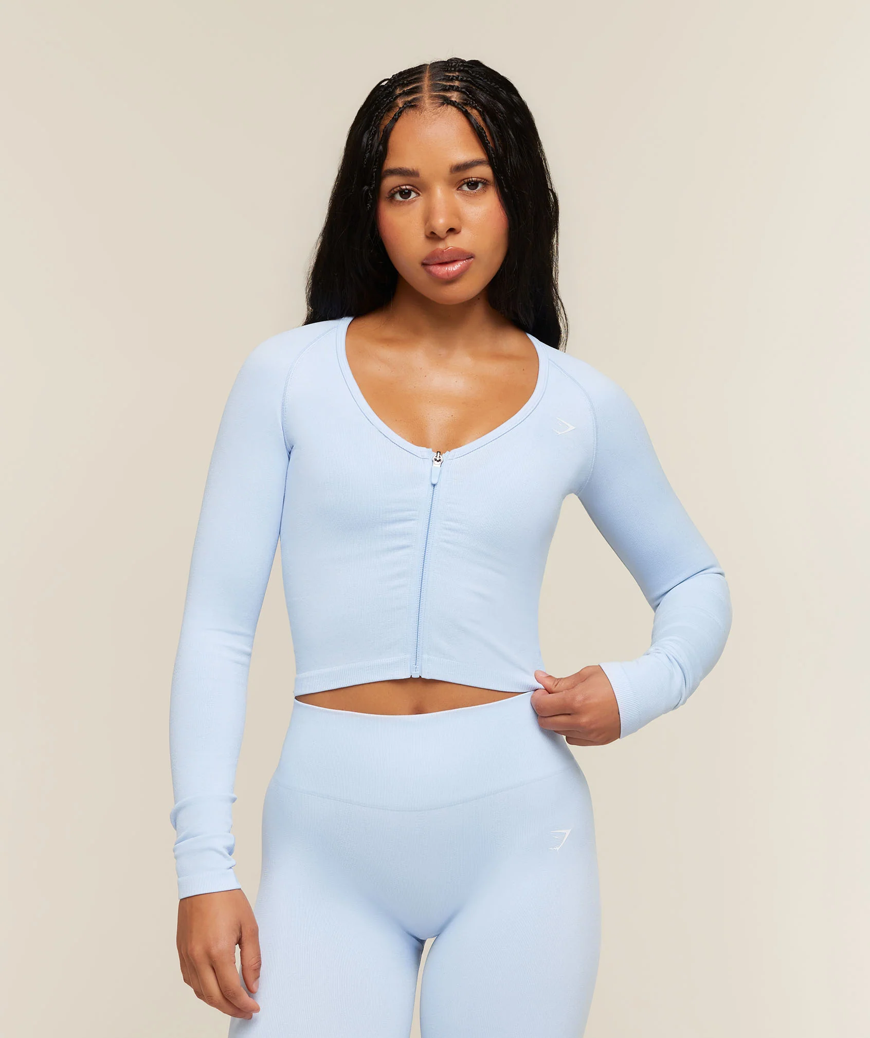Veste Adapt bleue zip intégral mi-longue pour la salle de sport