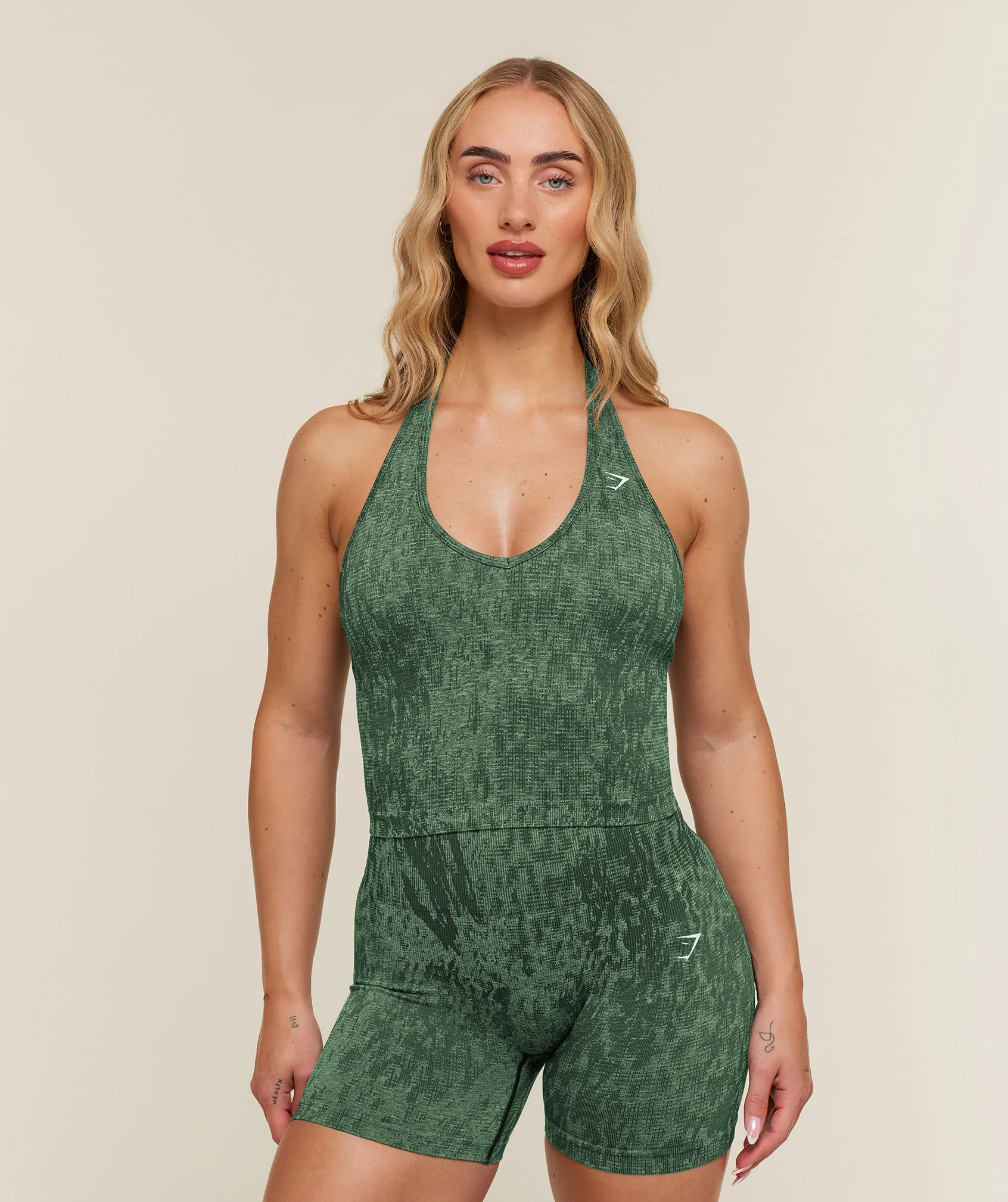 Adapt Animal x Whitney Halter Neck Shelf Cami in Green Print