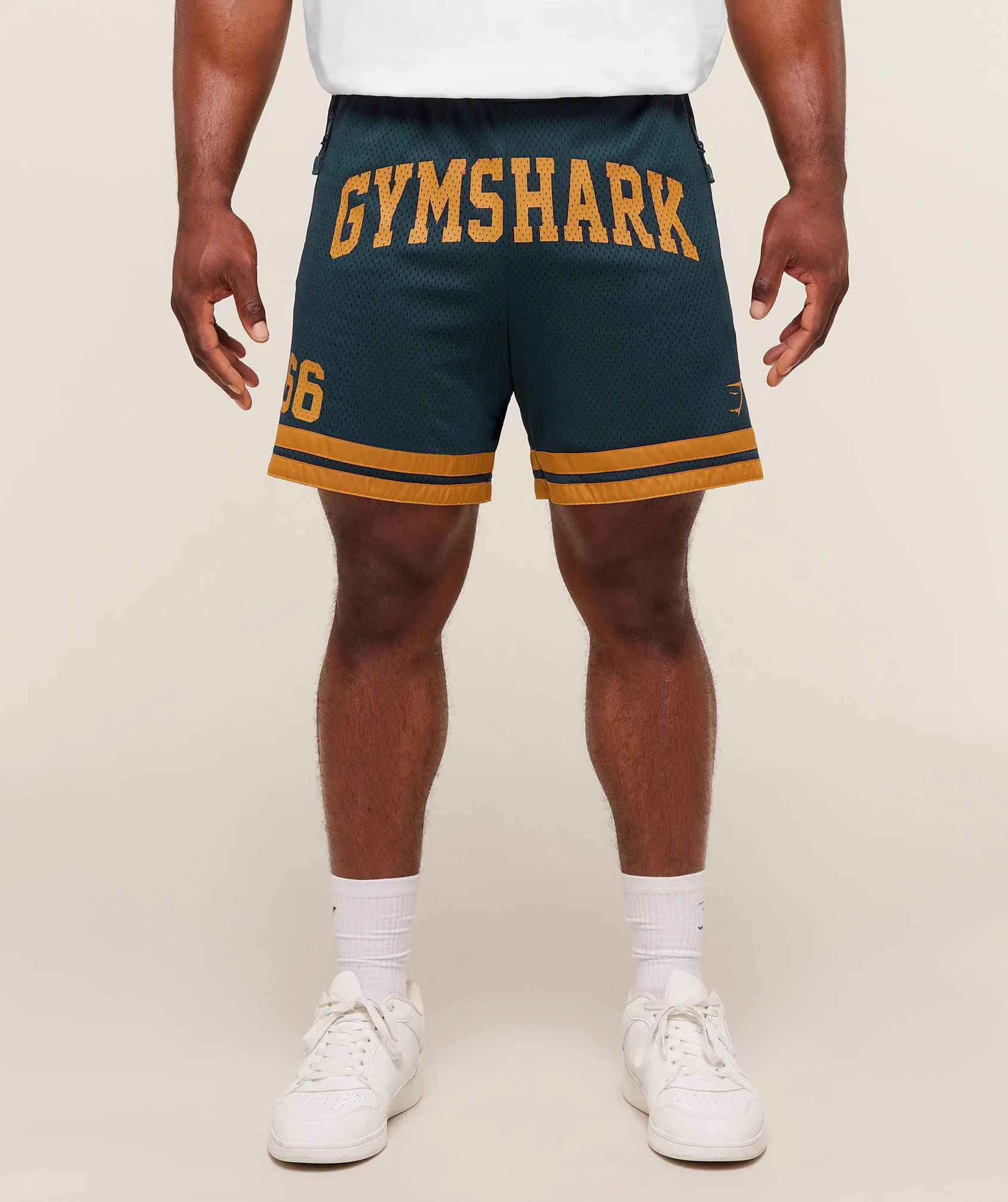Gymshark Campus Mesh Shorts with Basketball Silhouette in Blue