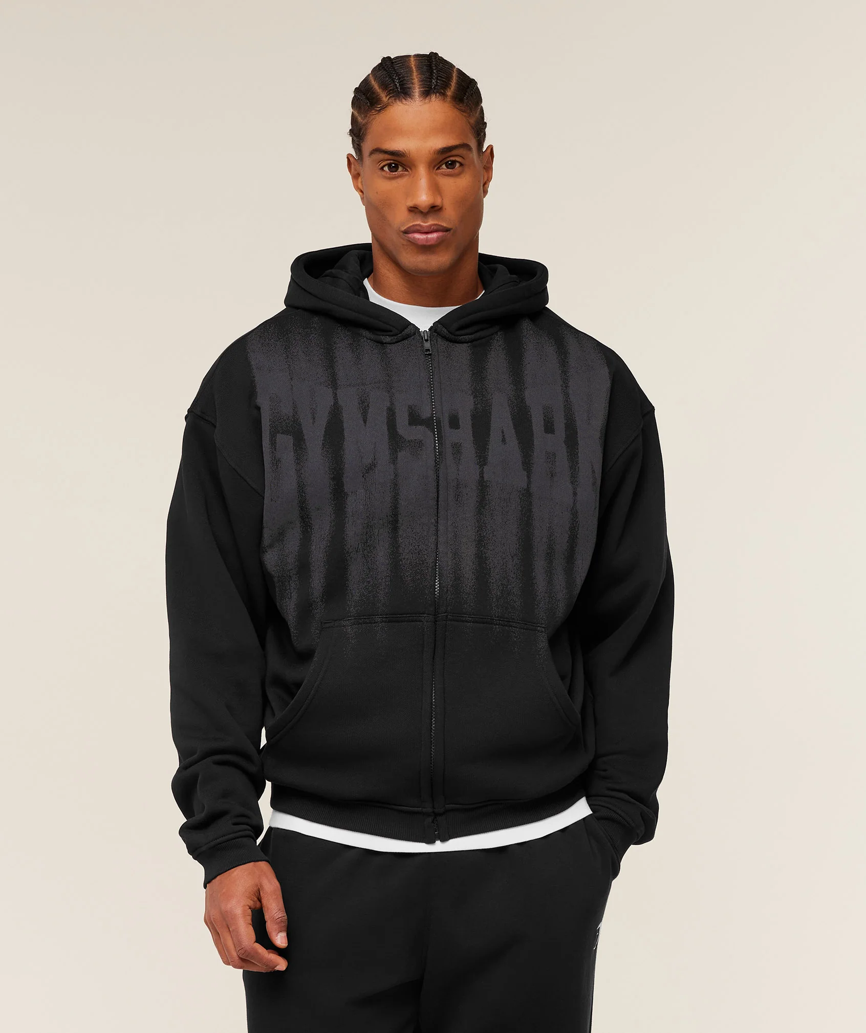 Fade Graphic Zip Through Hoodie with Dropped Shoulders