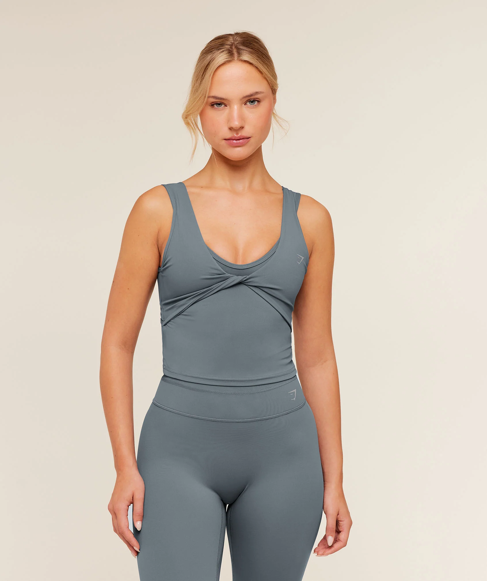 Crossover Back Tank in Blue for Pilates and Yoga