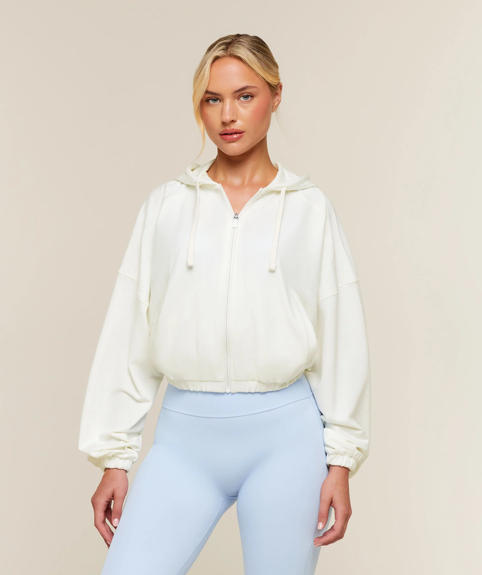 Lightweight Full Zip Pullover White Hoodie with Boxy Silhouette