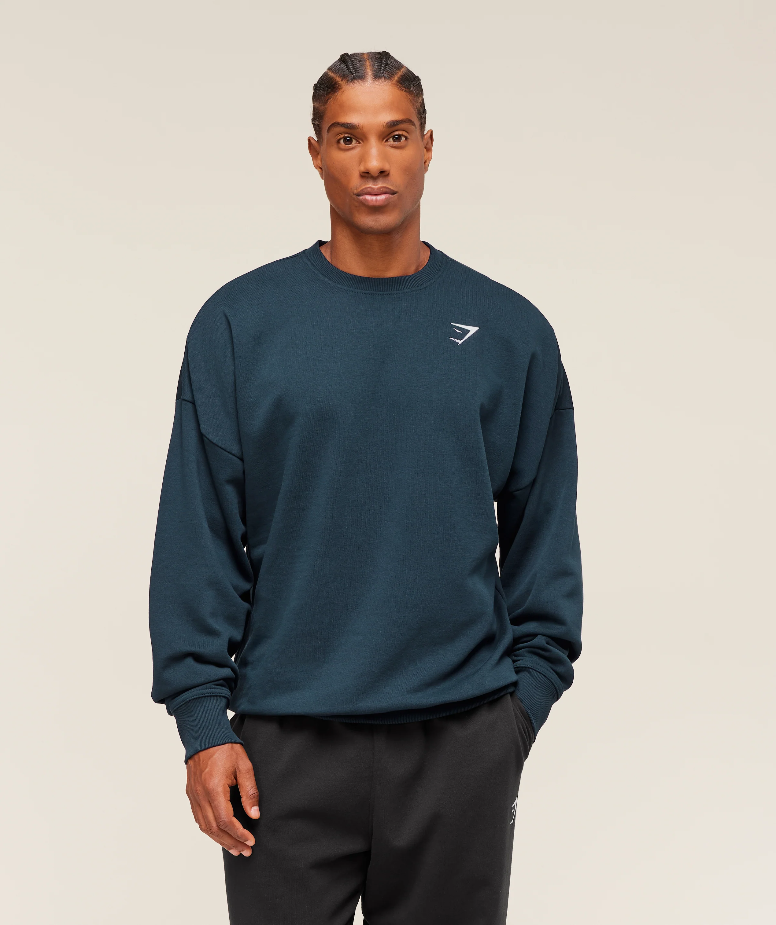 Crest Oversized Crew Neck Sweatshirt in Blue