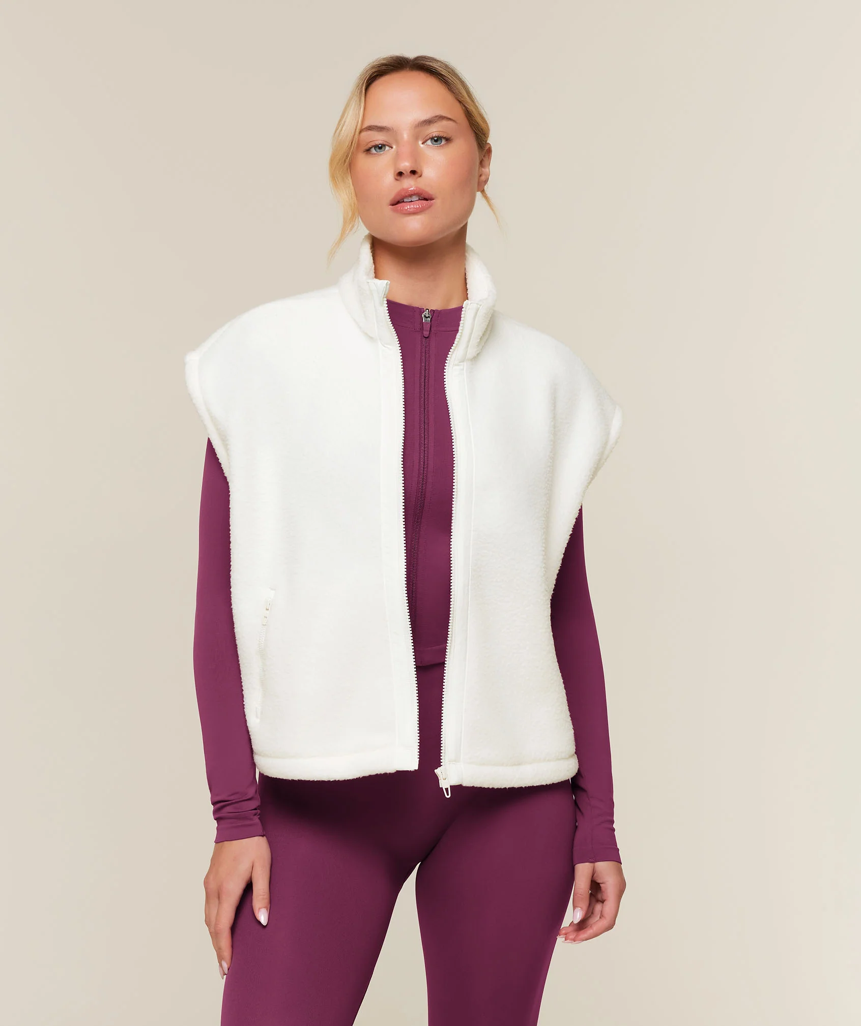 Sherpa Gilet with Borg Fabric and Funnel Neck