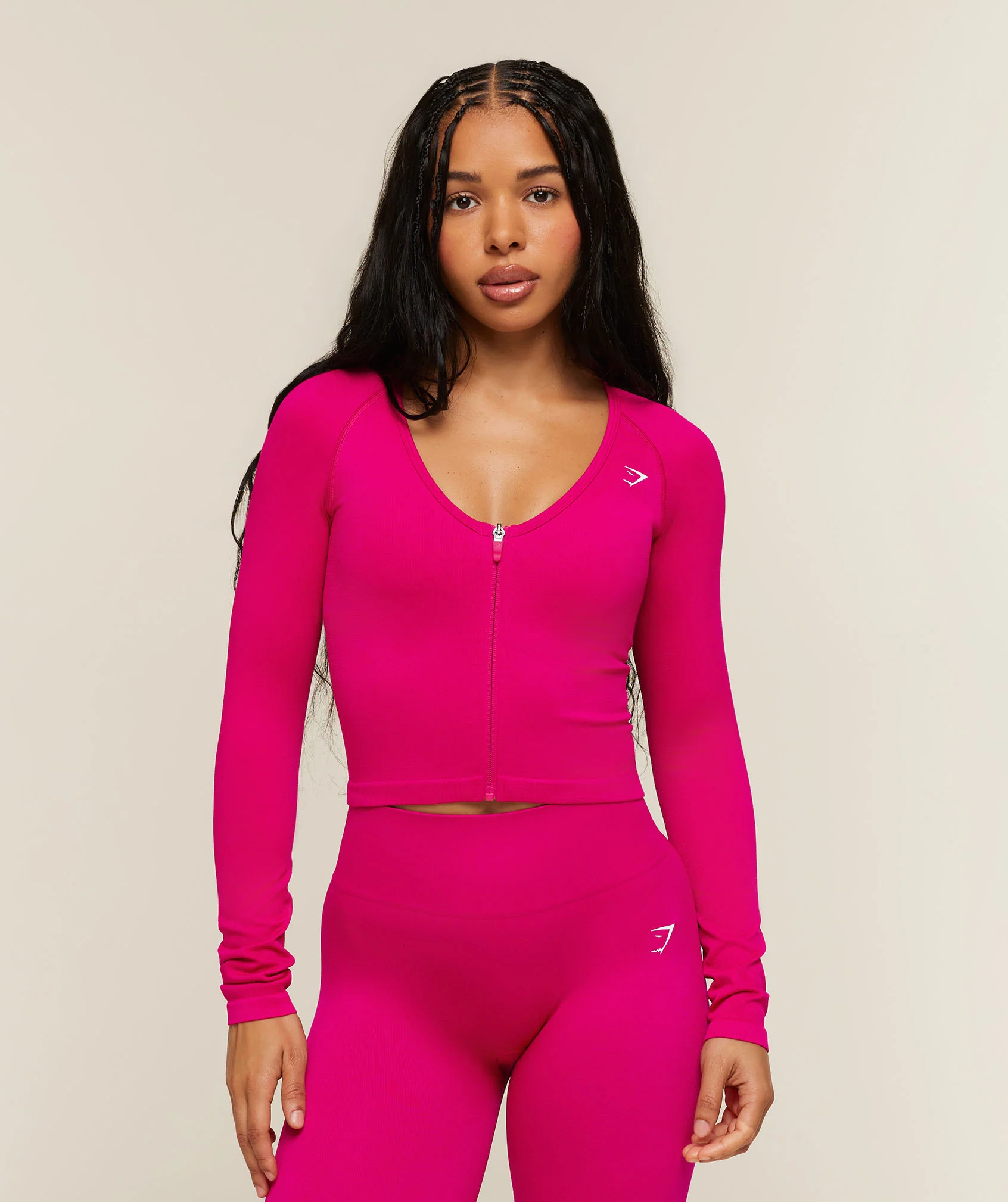 Veste de sport Adapt rose à fermeture zippée complète, sans coutures, pour la salle de sport