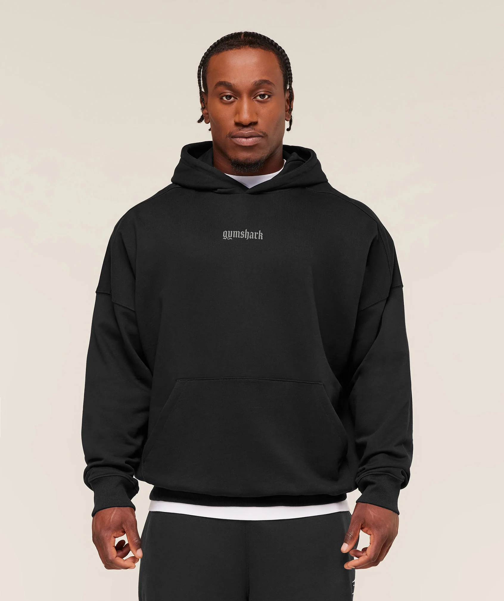 Gymshark Olde English Hoodie in Black with Oversized Fit
