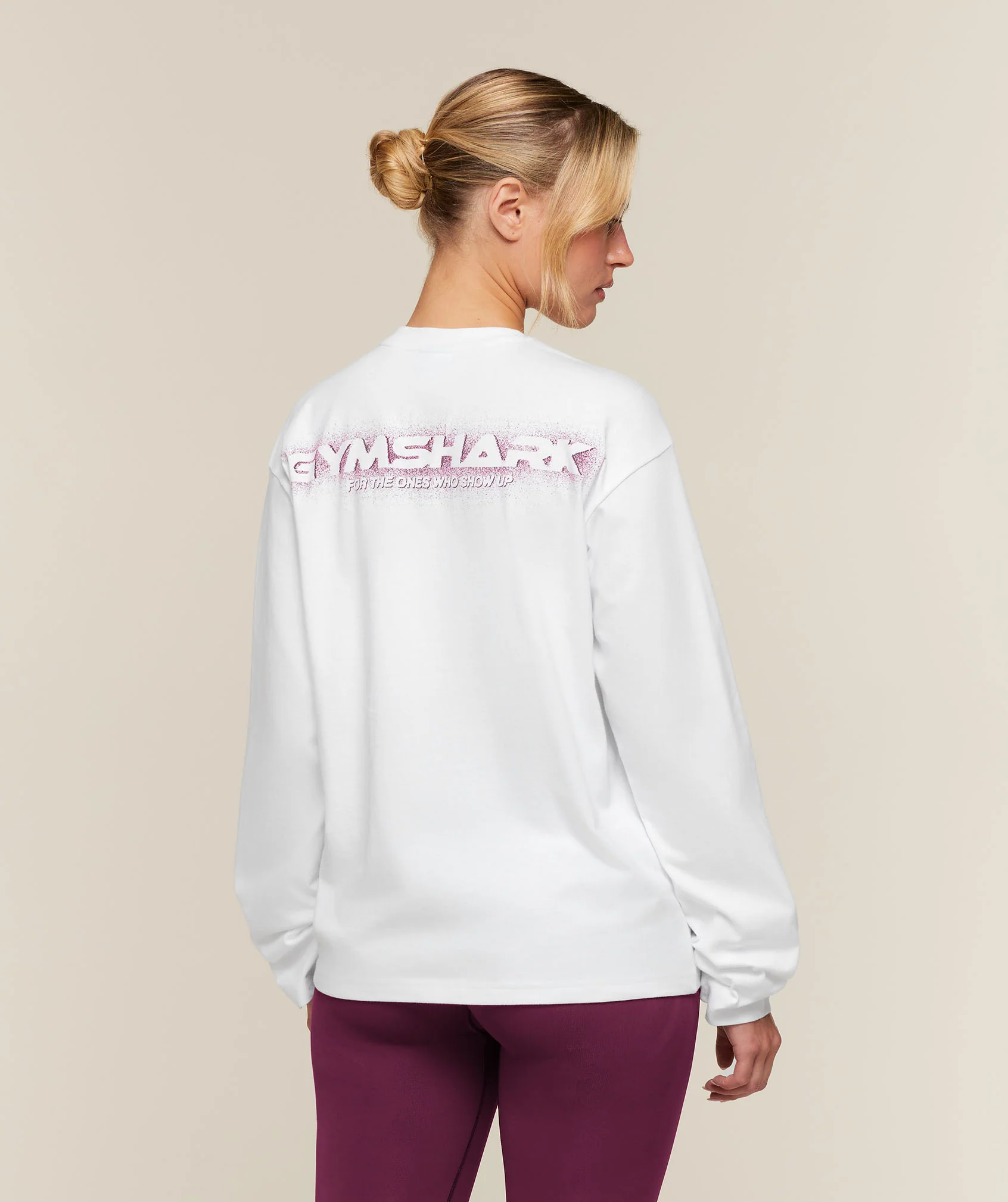 Gymshark For The Ones Who Show Up Graphic Long Sleeve Top in White