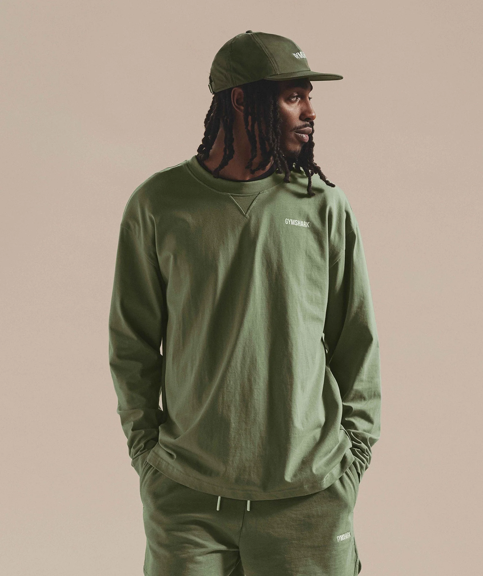 Gymshark Rest Day Sweats Long Sleeve T-Shirt in Sage Green