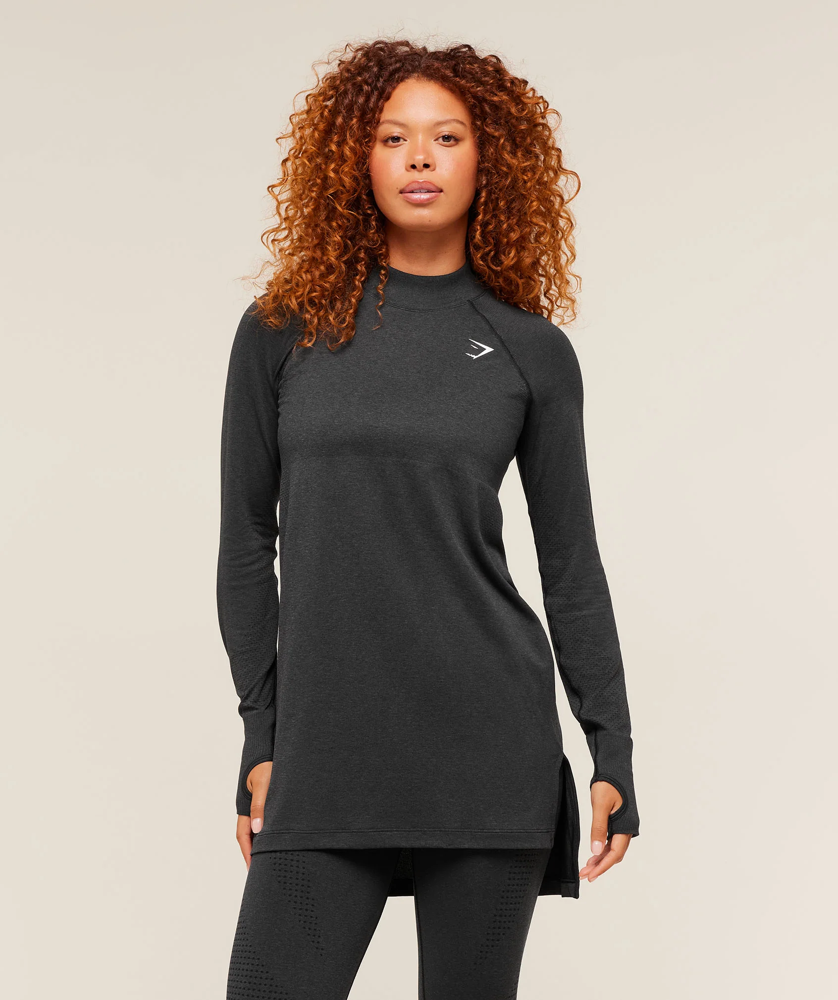 Gymshark Vital Seamless Long Line Top in Black Marl