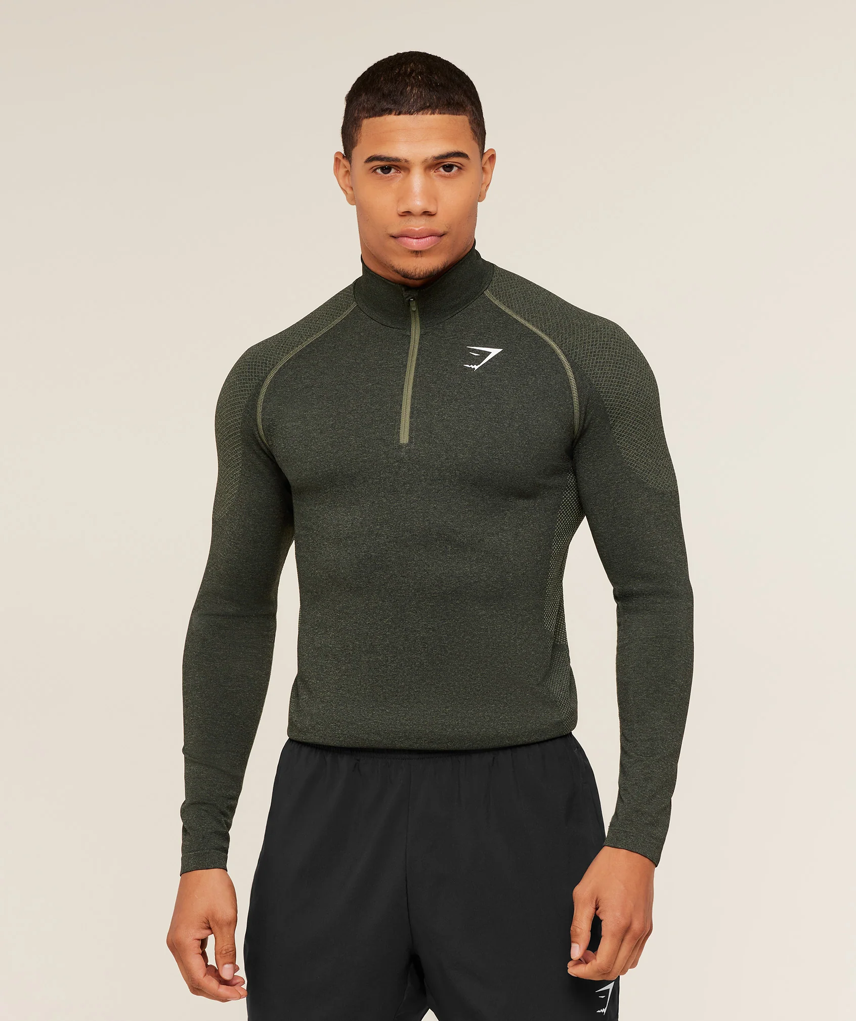 Gymshark Vital Seamless 1/4 Zip Top in Core Olive Black