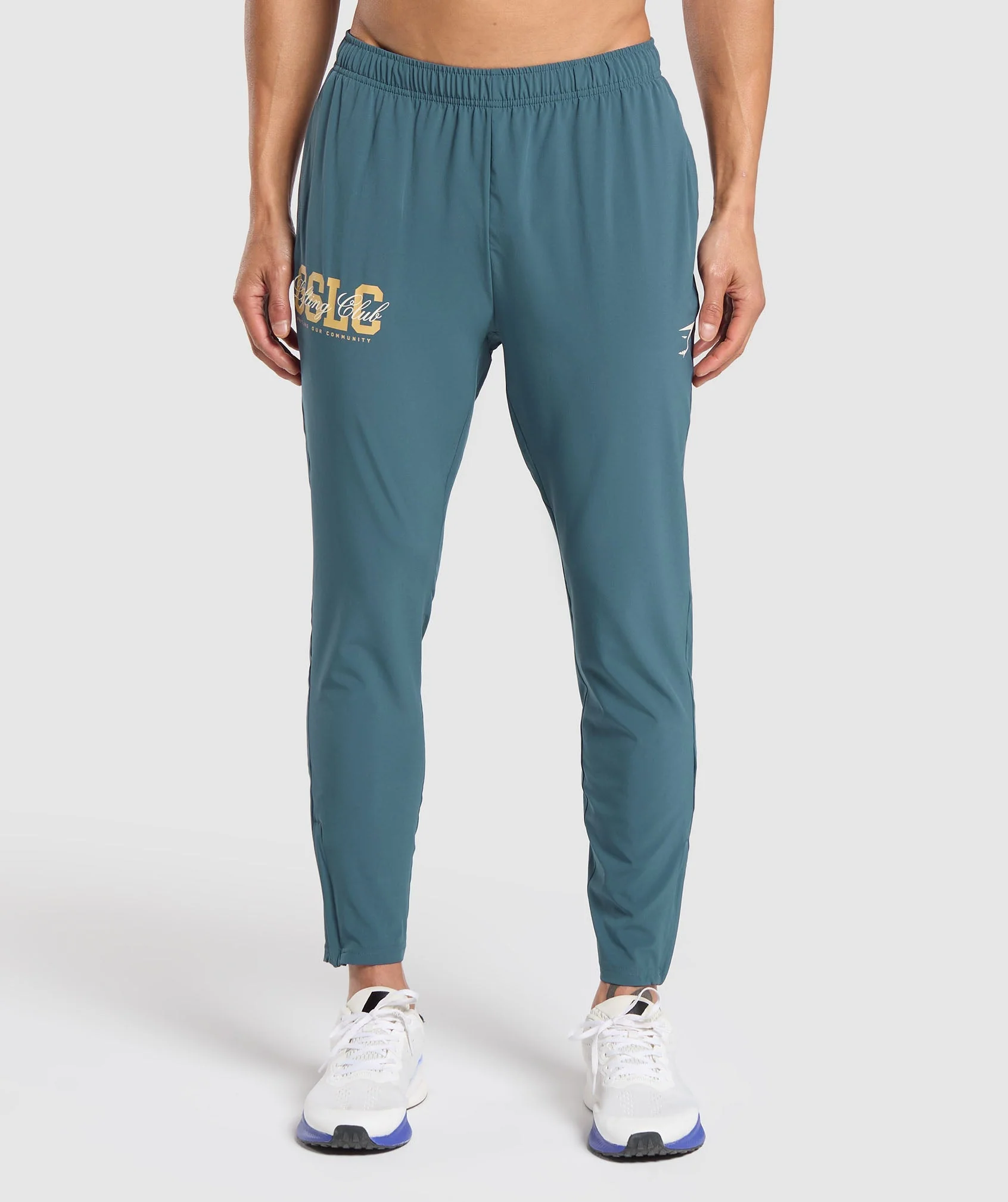 Script Woven Joggers in Cargo Blue with Tapered Leg
