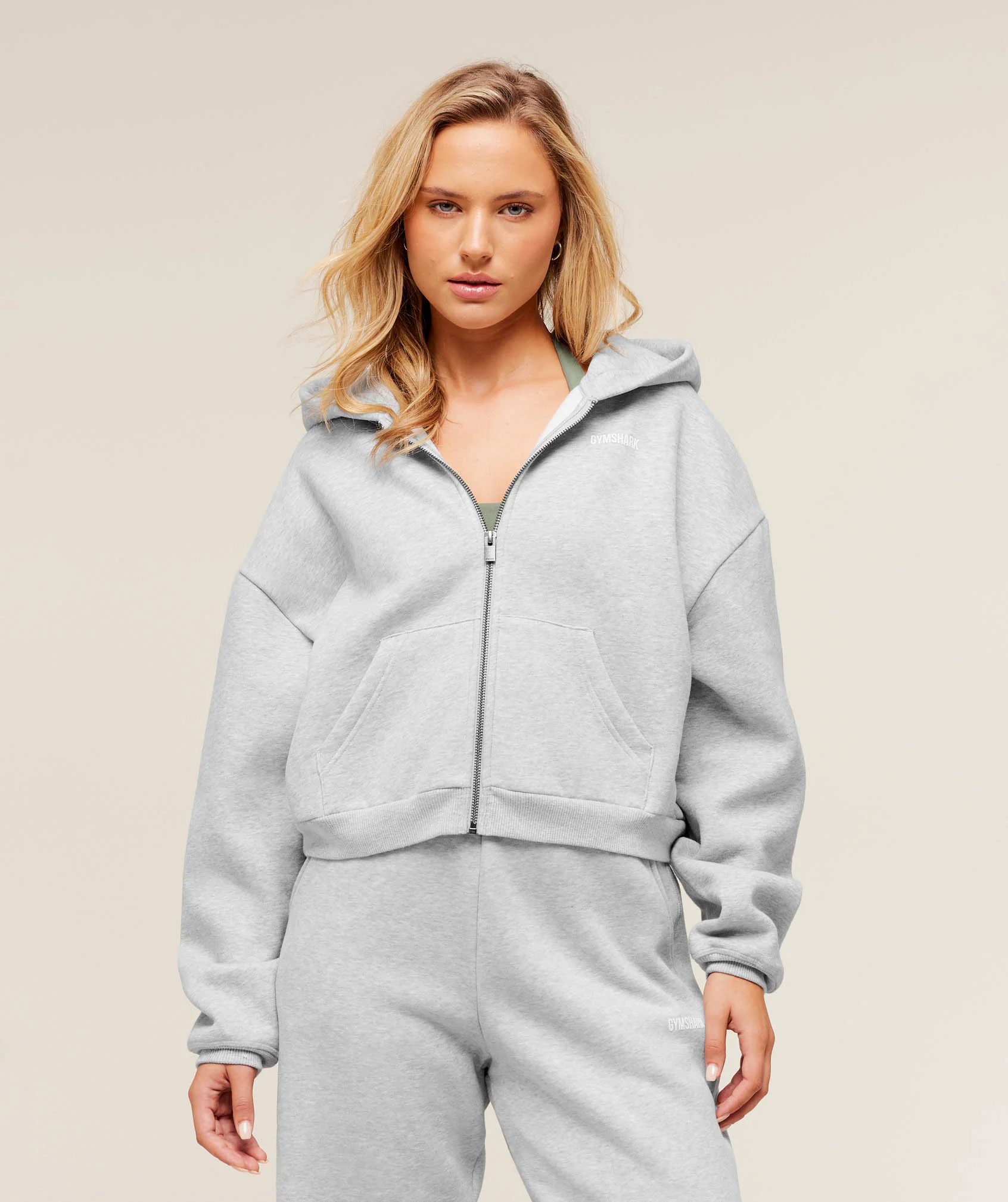 Cosy Luxe Zip Through Hoodie in Grey with Boxy Oversized Fit