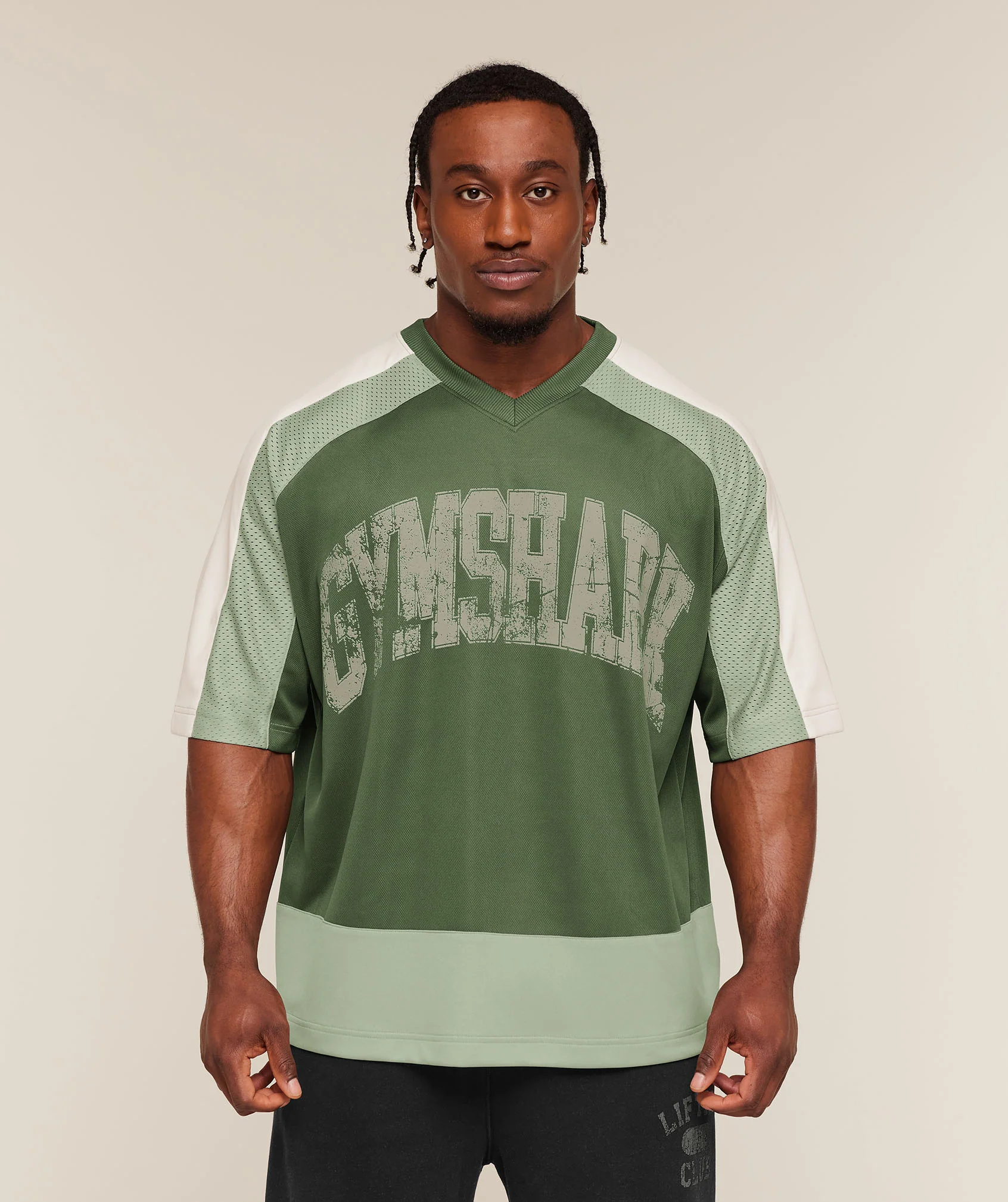 Collective Mesh Wordmark Jersey Oversized V-Neck Tee