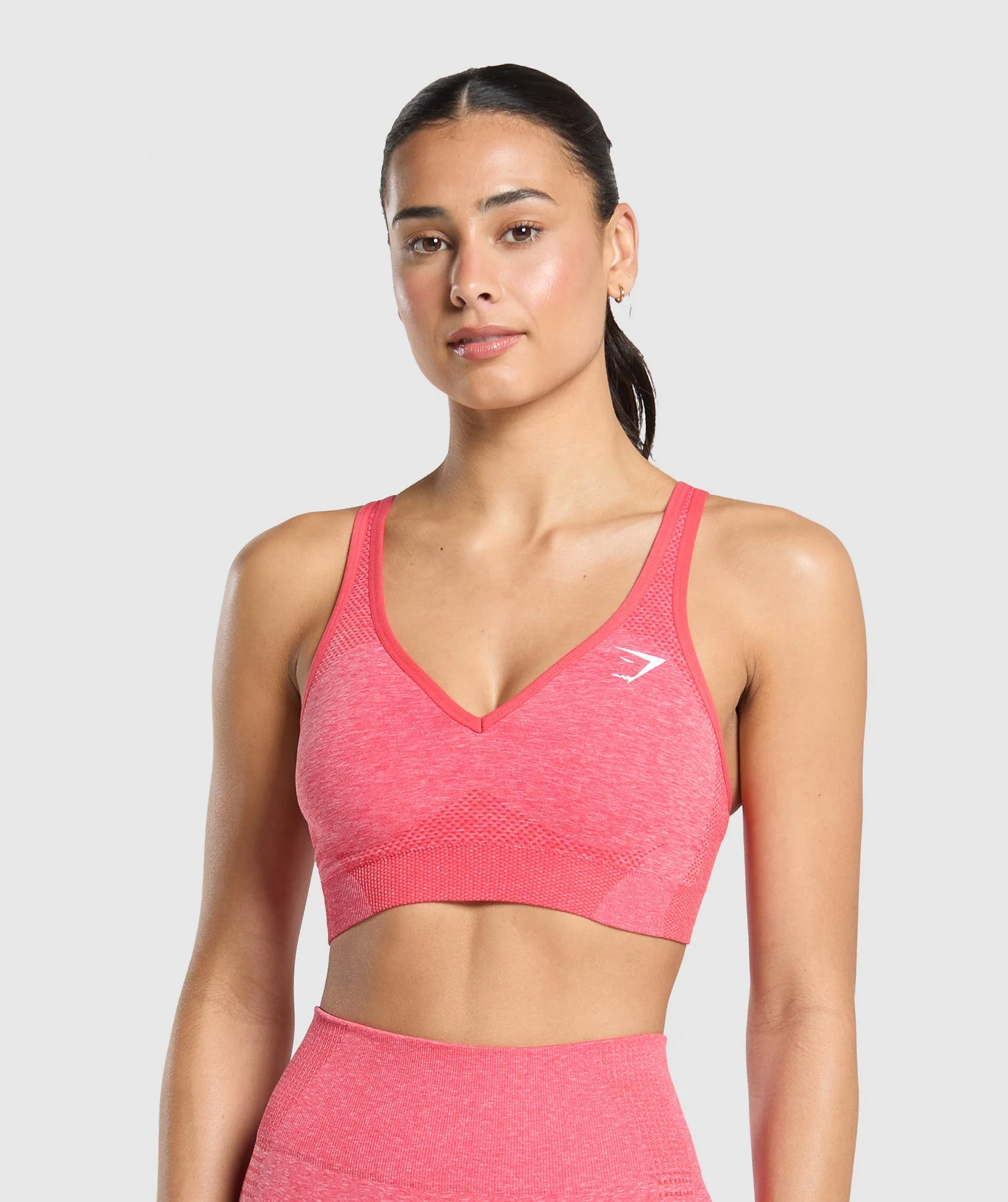 Gymshark Vital Seamless V Neck Sports Bra in Coral Red Marl