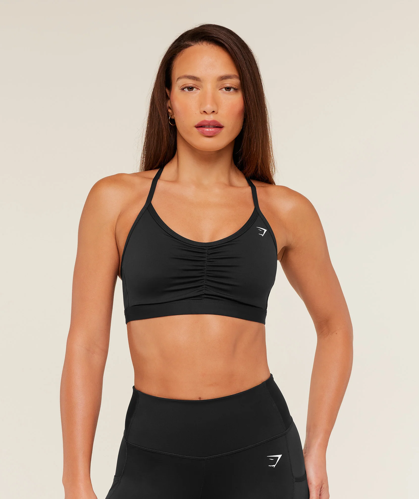 Ruched Sports Bra with Crossover Back and Removable Padding