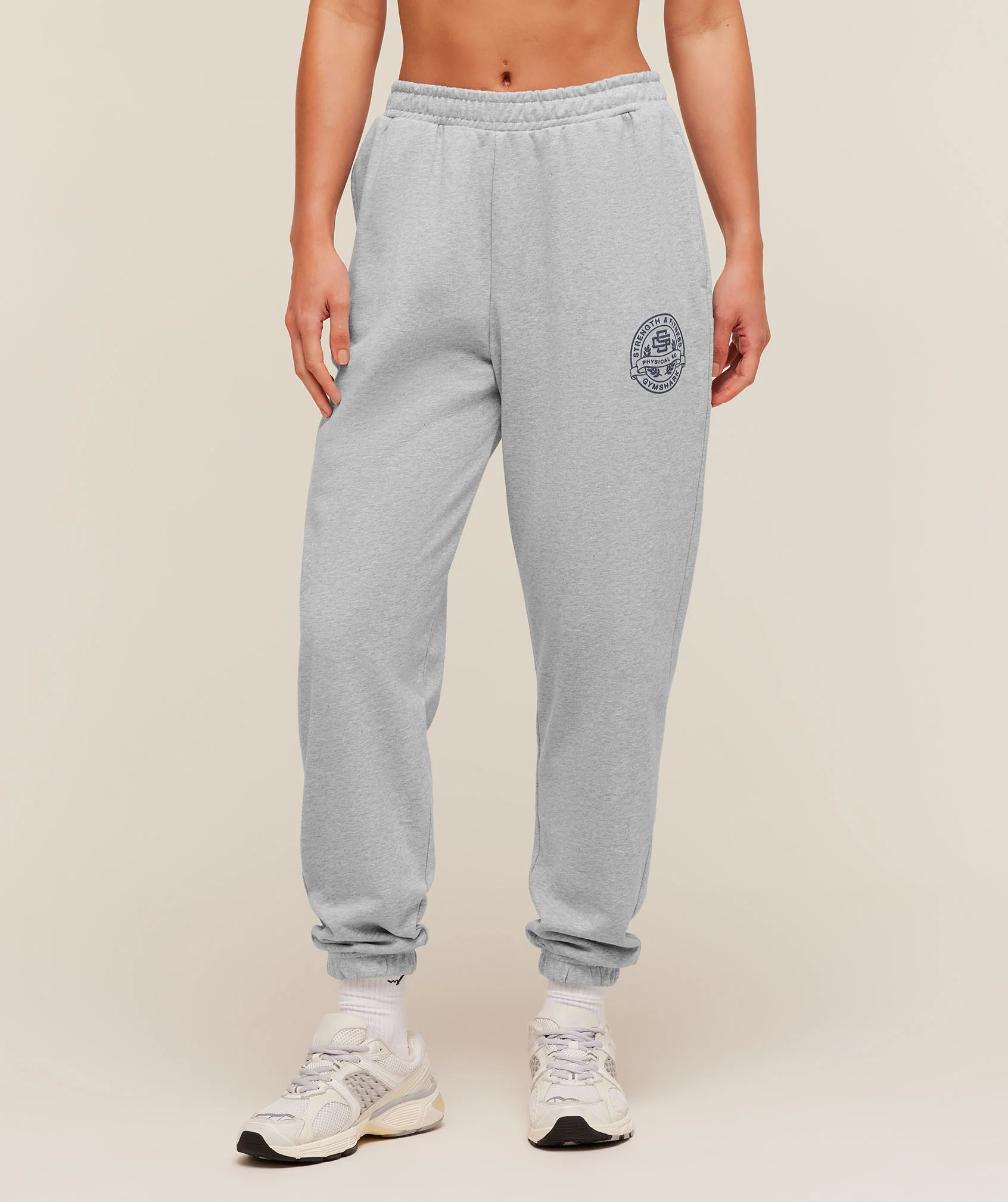 Strength and Fitness Crest Graphic Joggers in Grey