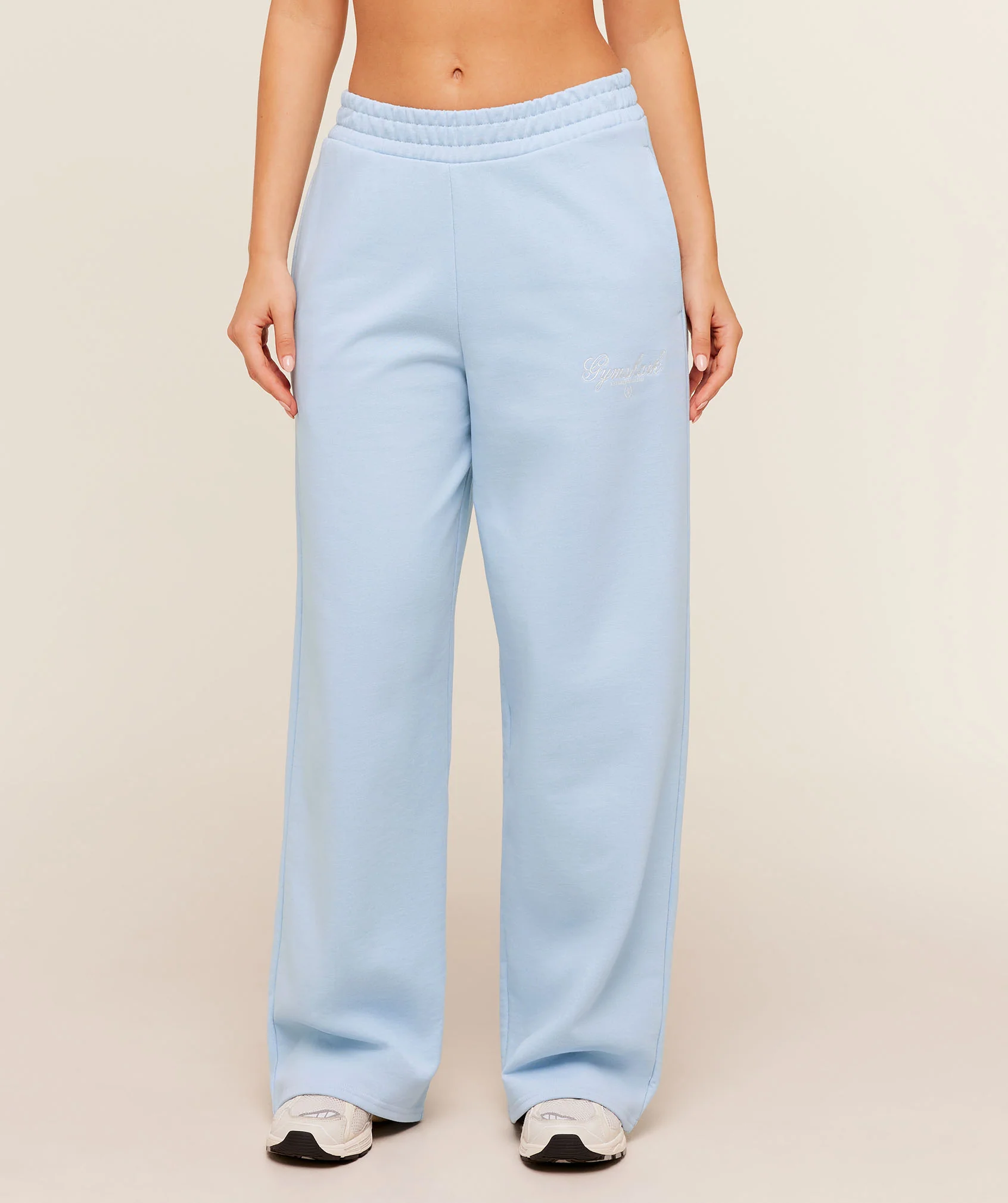 Script Embroidery Sweatpants with Wide Leg and Elasticated Waistband