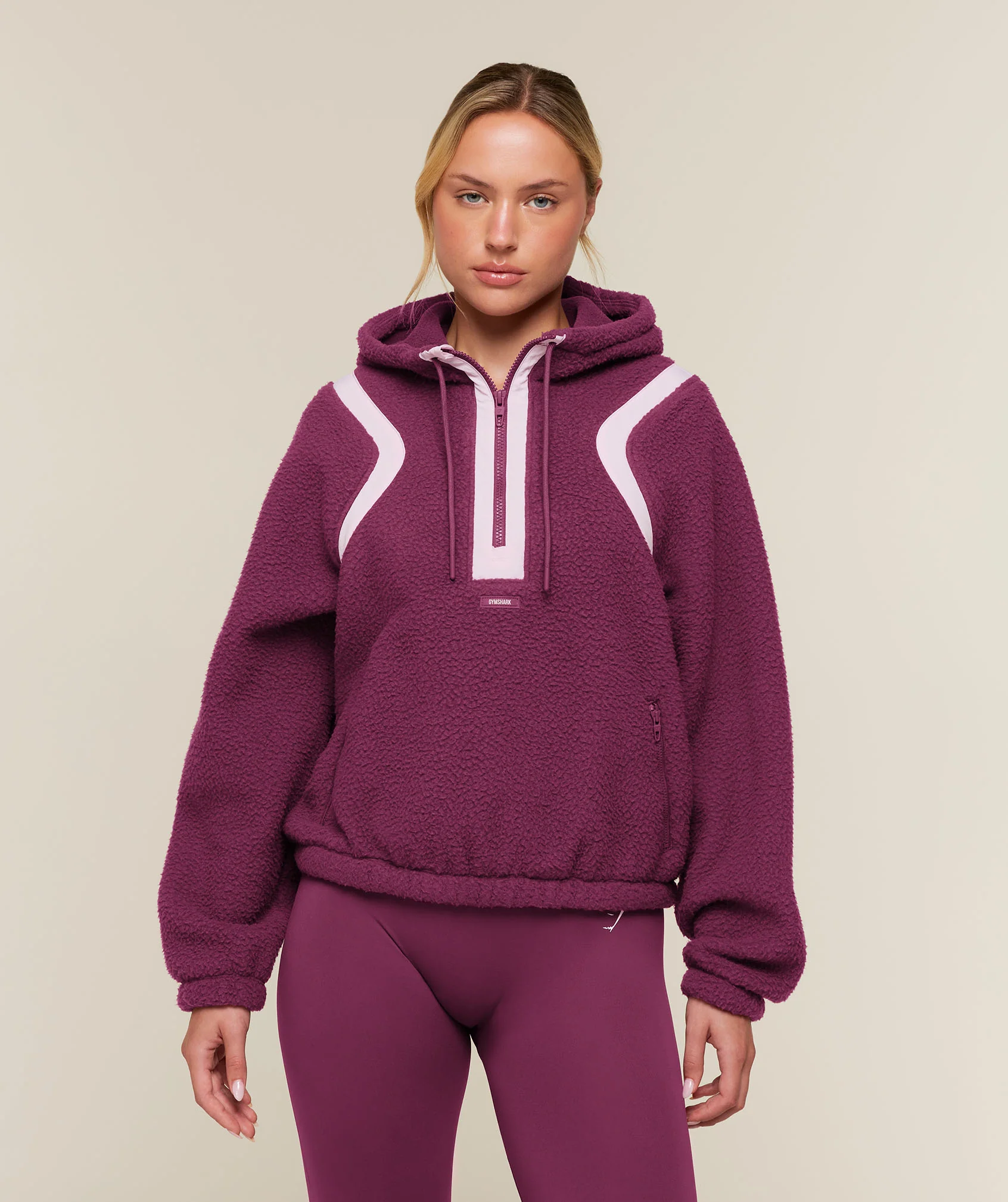 Veste à capuche Sherpa 1/4 zip Gymshark rose